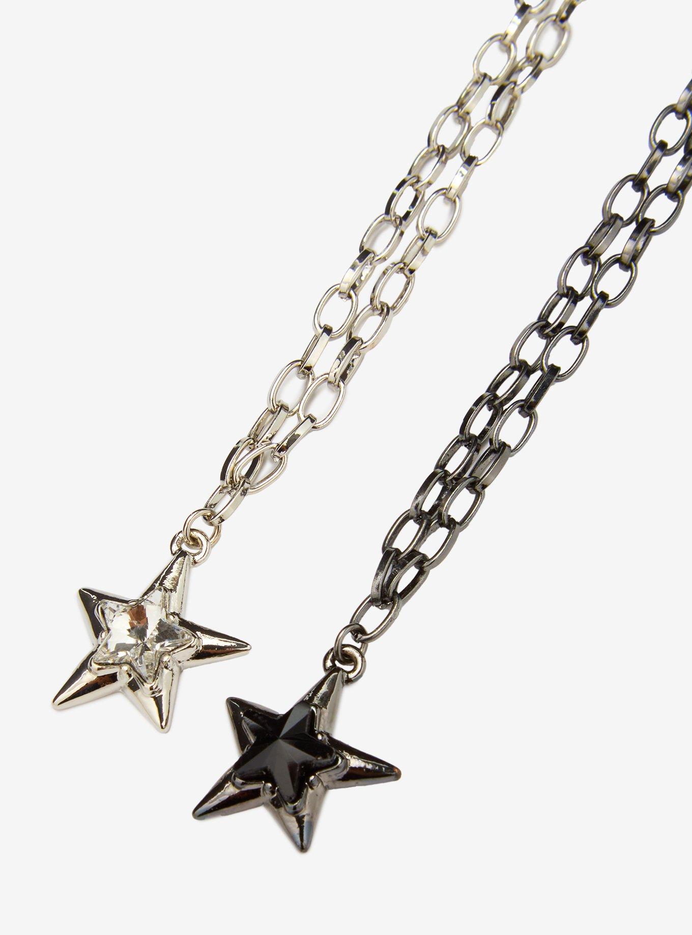 Black & White Metal Star Best Friend Necklace Set, , alternate