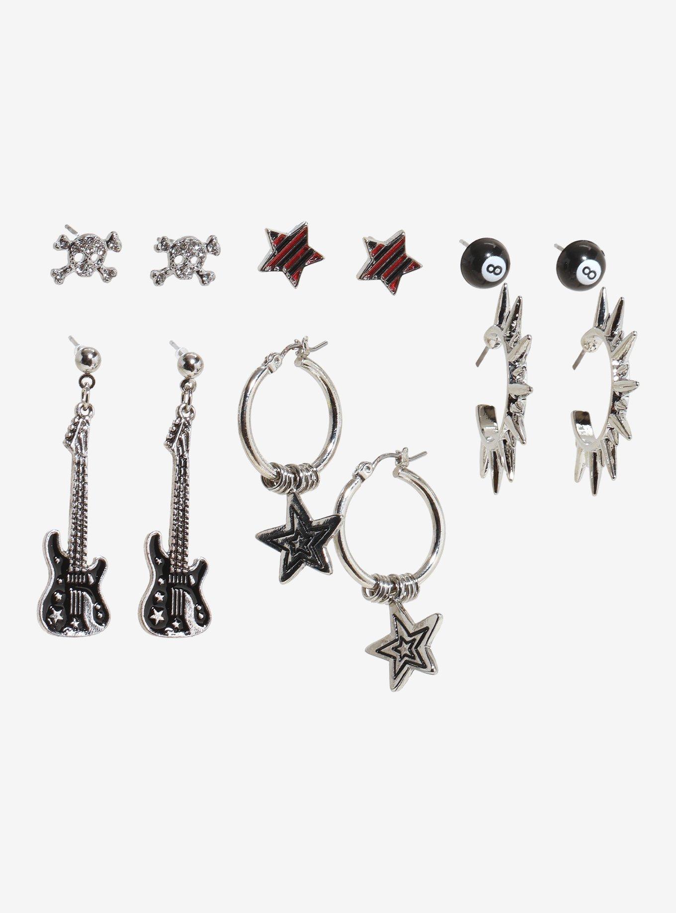 Social Collision Guitar Star Spike Earring Set, , hi-res