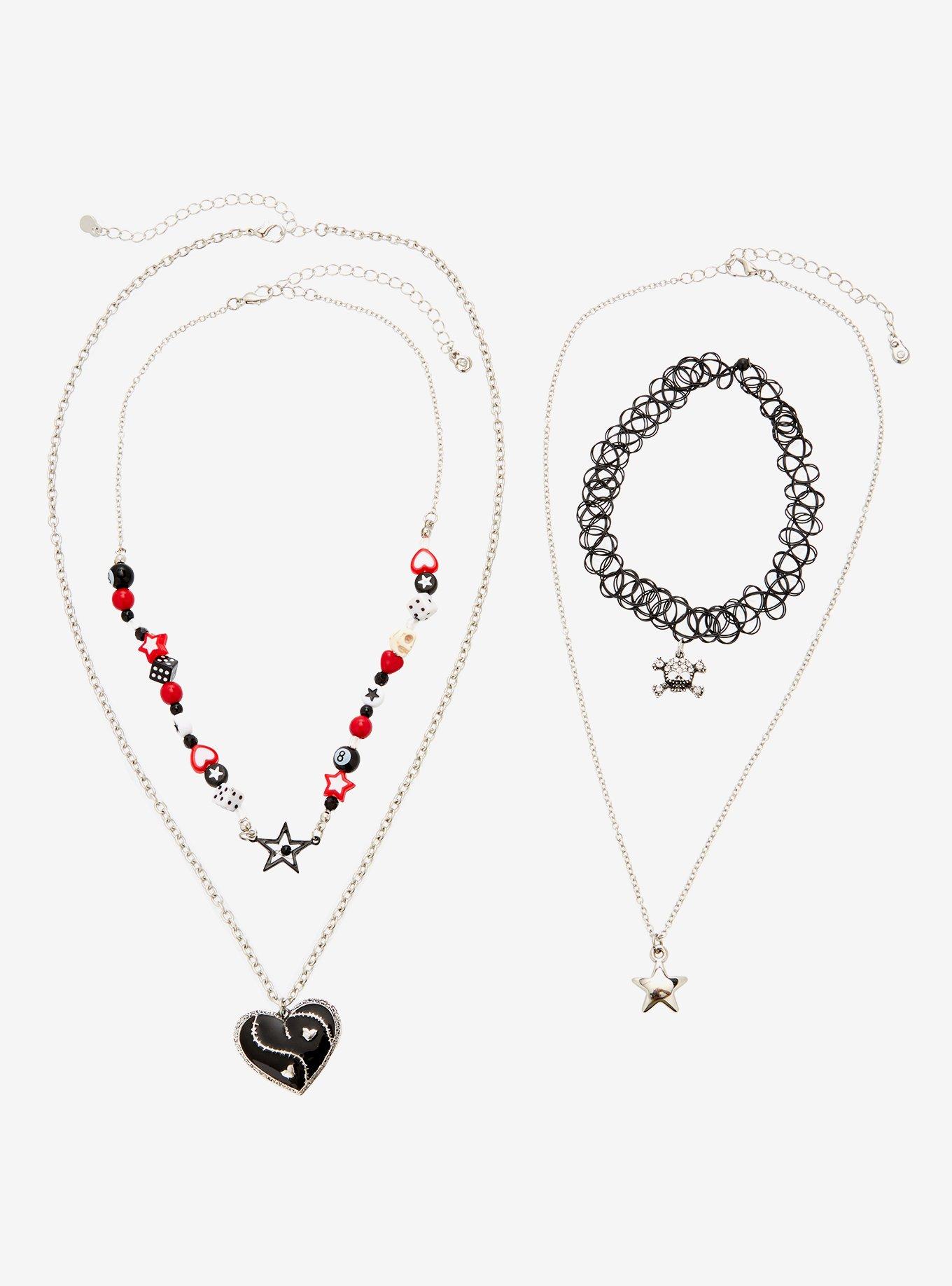 Social Collision Black & Red Skull Heart Emo Necklace Set, , hi-res