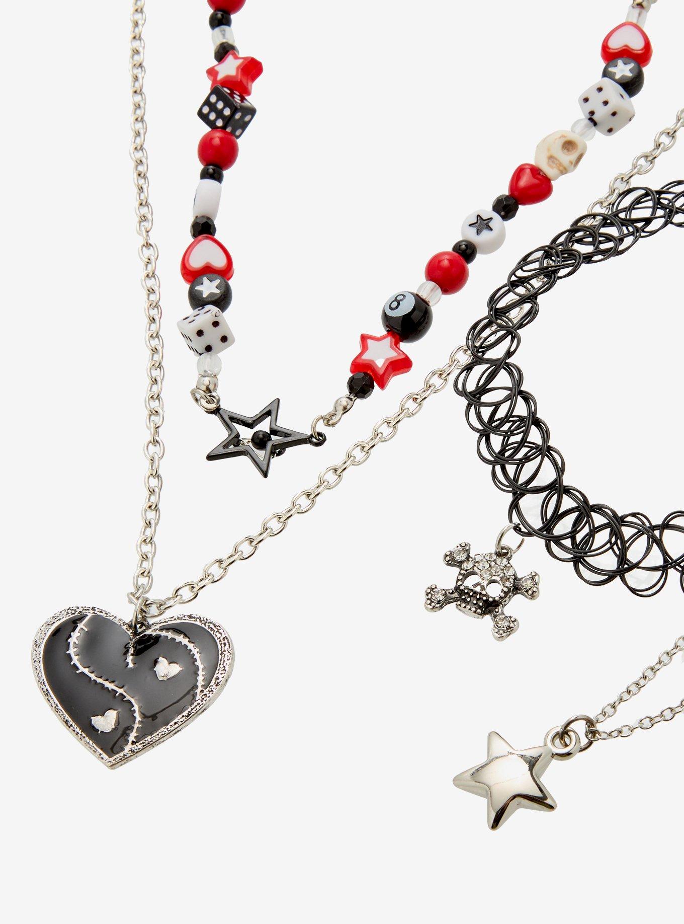 Social Collision Black & Red Skull Heart Emo Necklace Set, , alternate