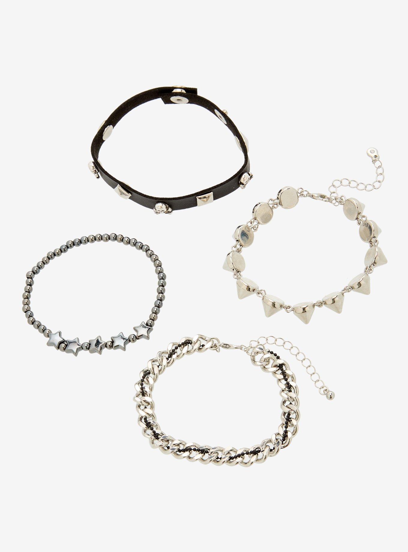 Skull Stud Spike Bracelet Set, , hi-res