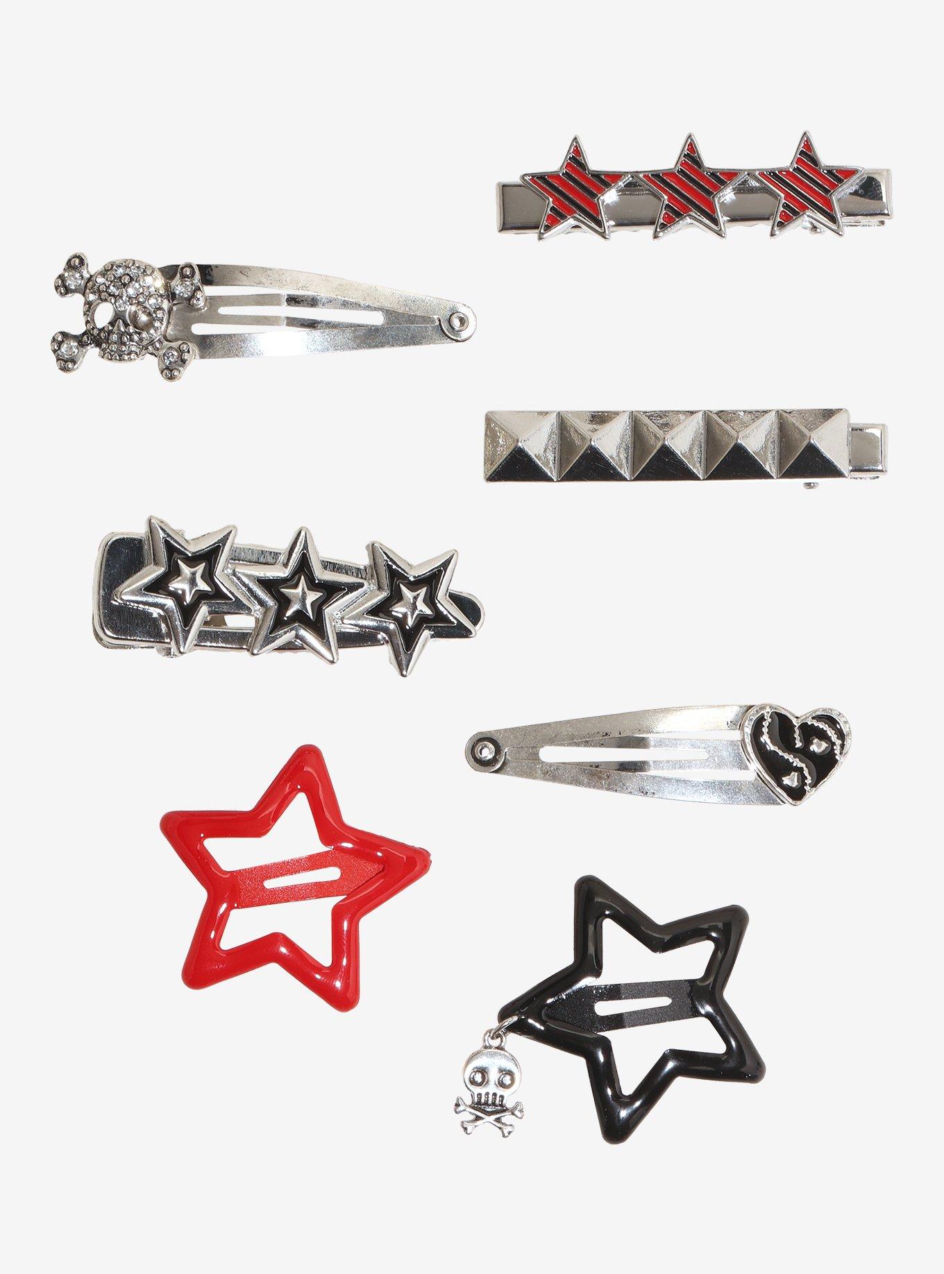 Emo Star Skulls Hair Clip Set, , hi-res