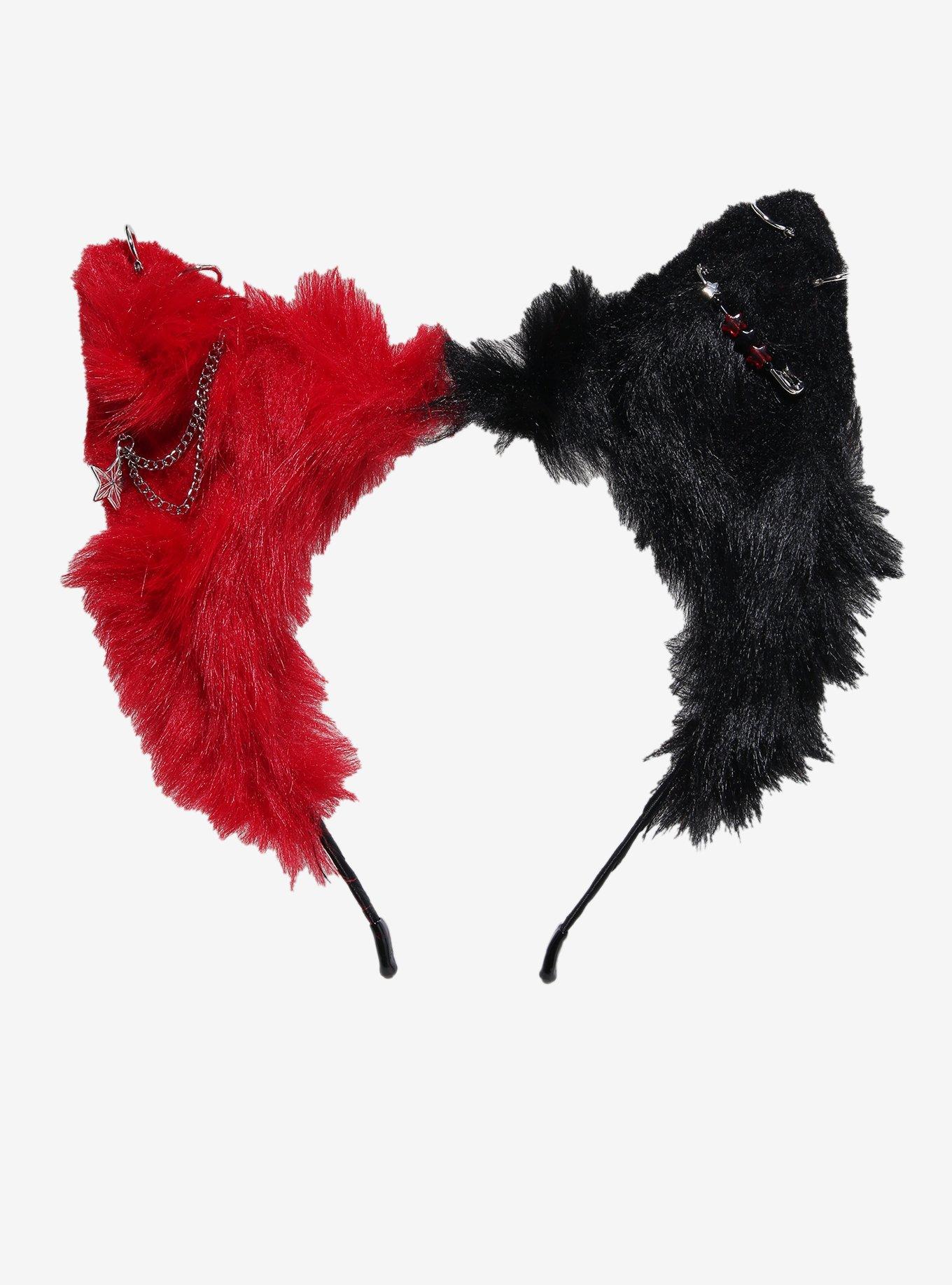 Black & Red Split Cat Ear Headband, , hi-res
