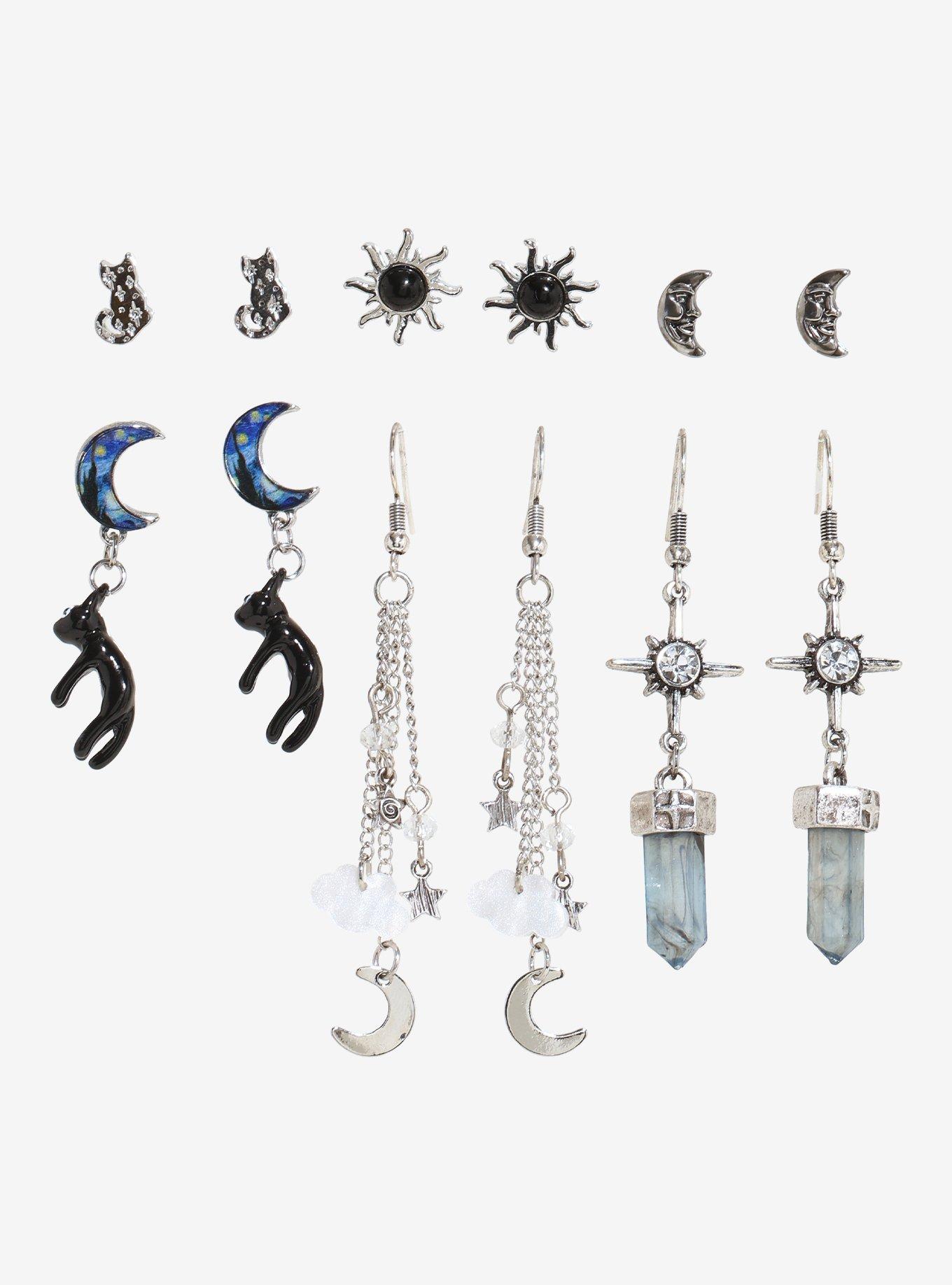 Thorn & Fable Starry Night Cat Earring Set, , hi-res