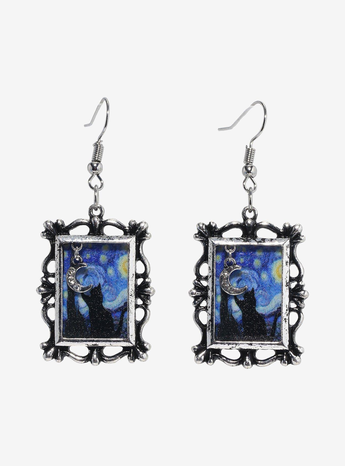 Thorn & Fable Starry Night Cat Portrait Earrings, , hi-res
