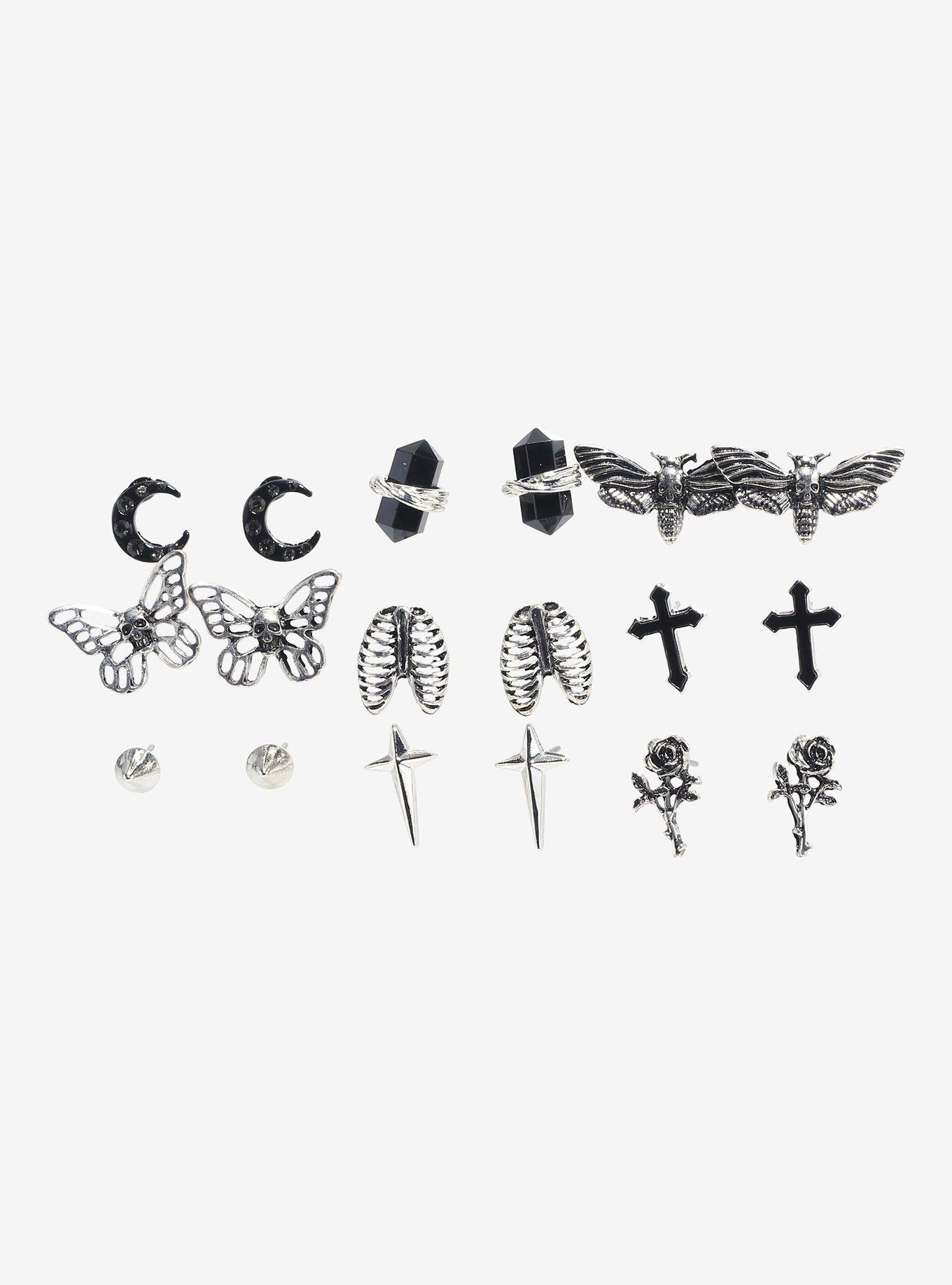 Cosmic Aura Skull Moth Butterfly Stud Earring Set, , hi-res