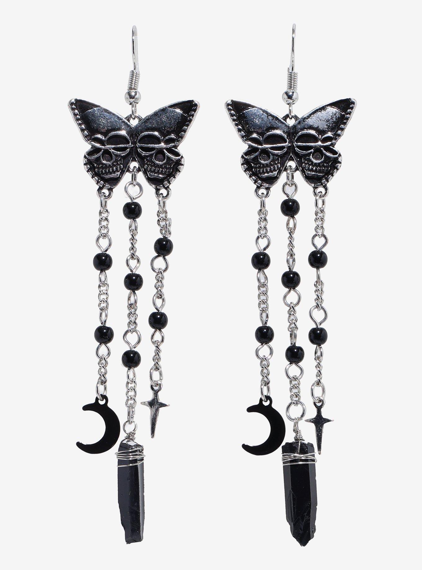 Cosmic Aura Skeleton Butterfly Chain Charm Earrings, , hi-res