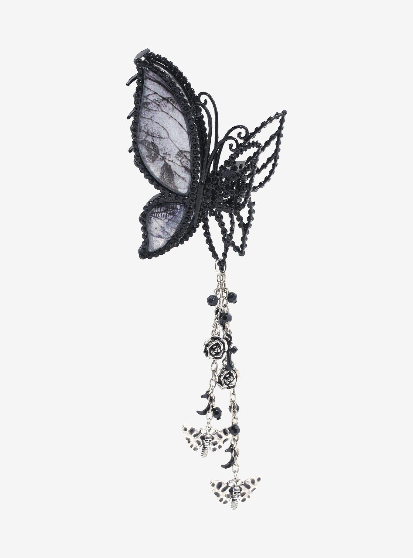 Cosmic Aura Black Butterfly Moth Charm Claw Hair Clip, , hi-res