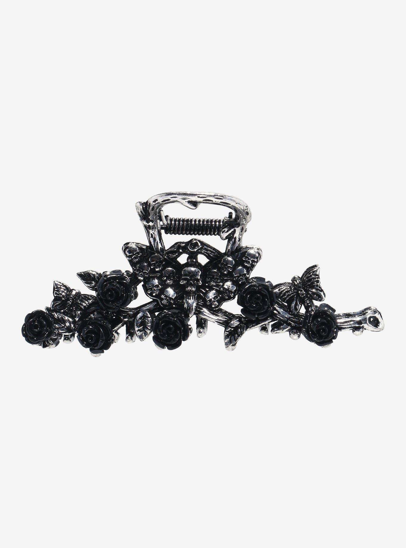 Cosmic Aura Death Moth Black Rose Claw Hair Clip, , hi-res