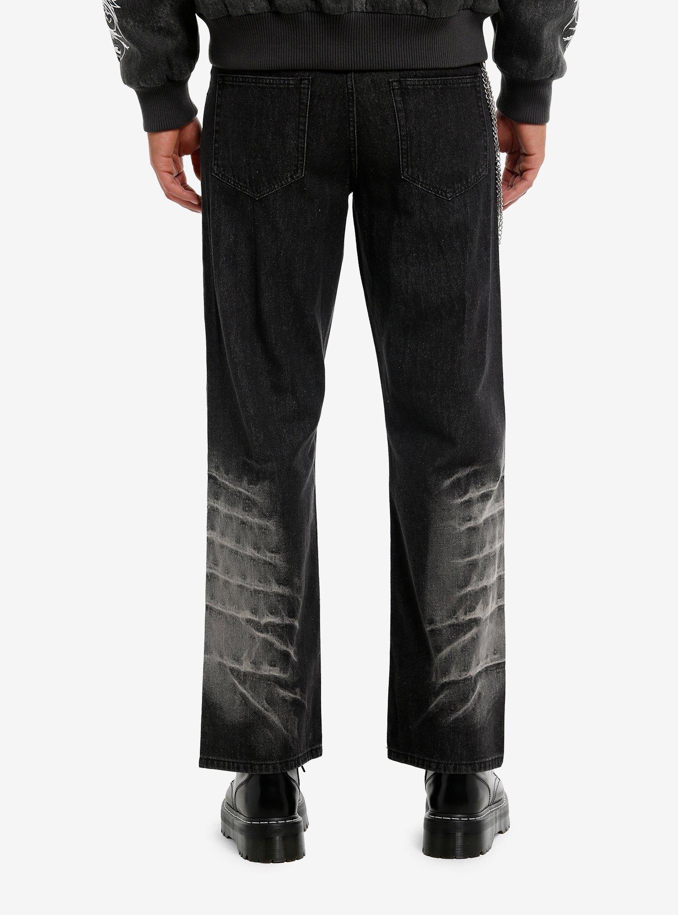 Black Spray Paint Side Chain Straight Leg Jeans, , hi-res