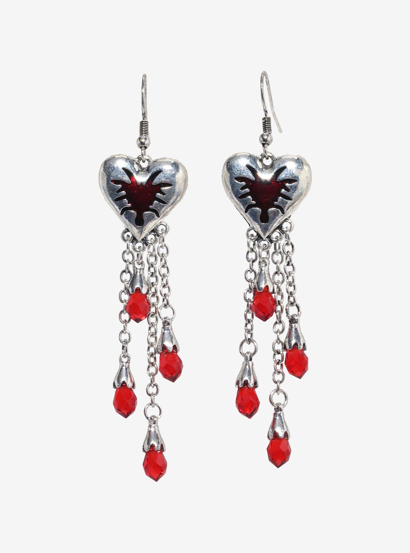 Thorn & Fable Red Heart Bead Drop Earrings, , hi-res