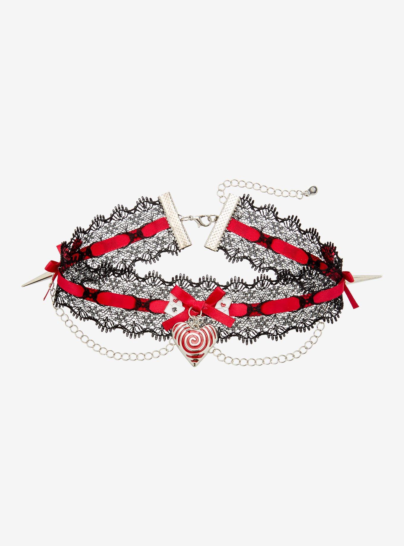 Thorn & Fable Mad Tea Party Heart & Cards Lace Choker, , hi-res