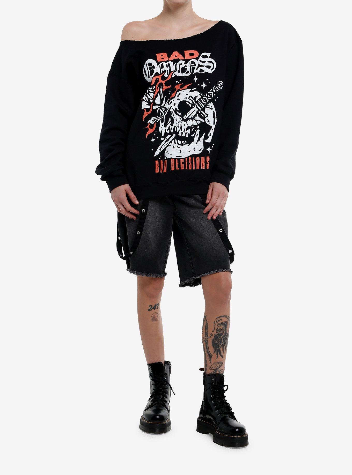Bad Omens Bad Decisions Skull Girls Off-Shoulder Sweatshirt, , hi-res
