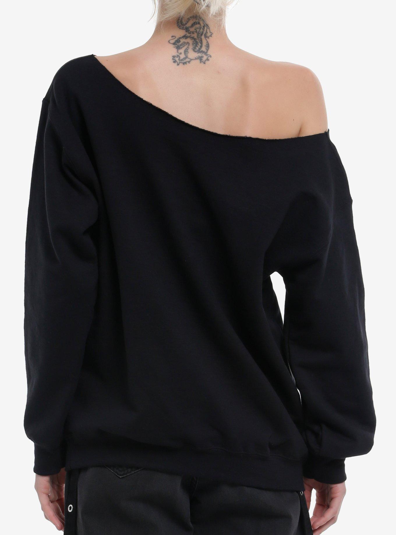 Bad Omens Bad Decisions Skull Girls Off-Shoulder Sweatshirt, BLACK, alternate