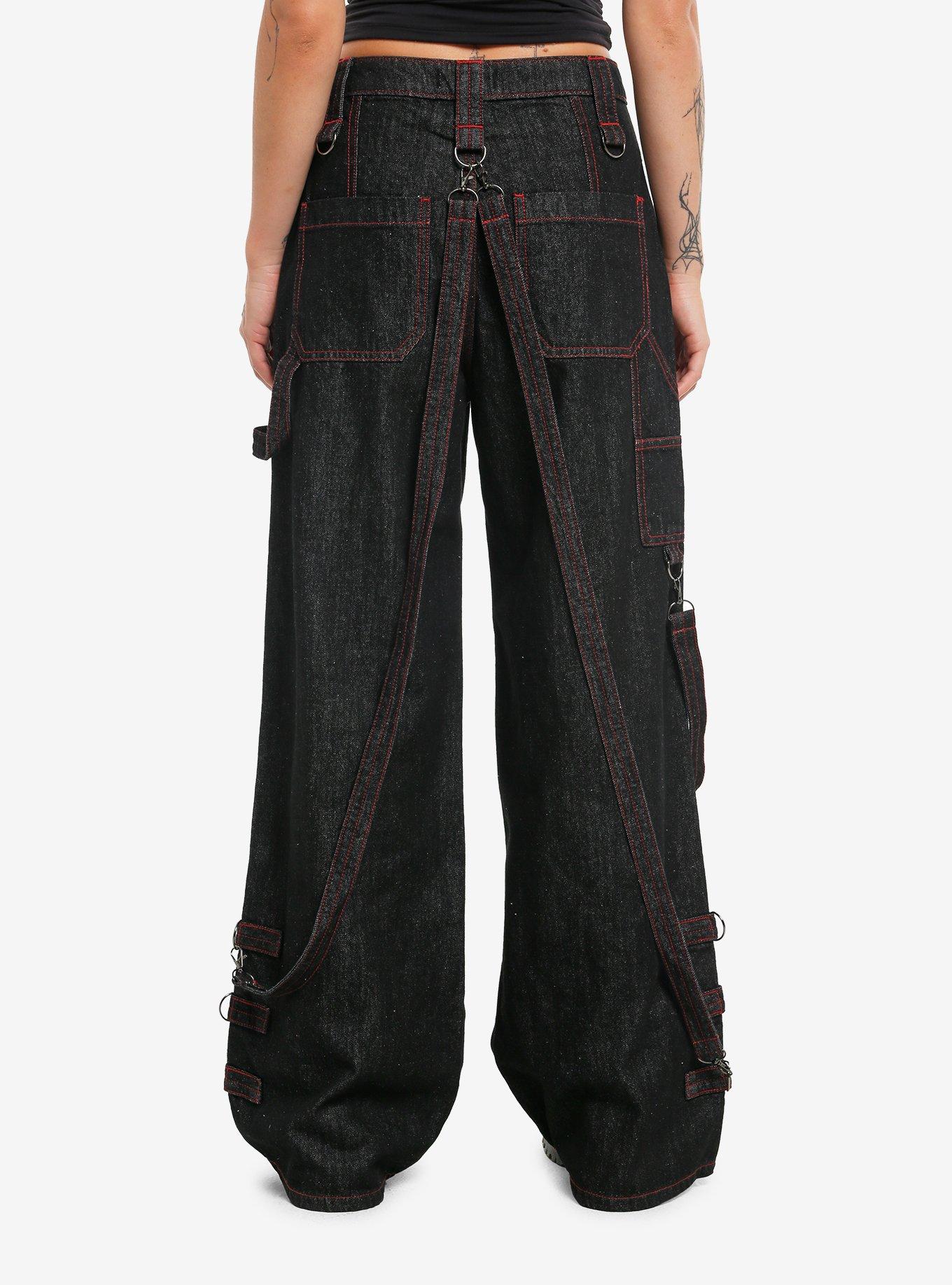 Social Collision Black & Red Contrast Stitch Girls Wide Leg Jeans, , hi-res