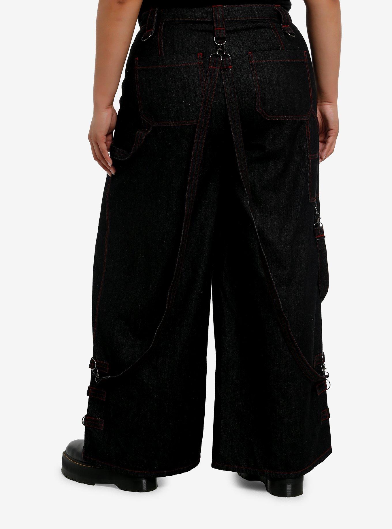 Social Collision Black & Red Contrast Stitch Girls Wide Leg Jeans Plus Size, , hi-res