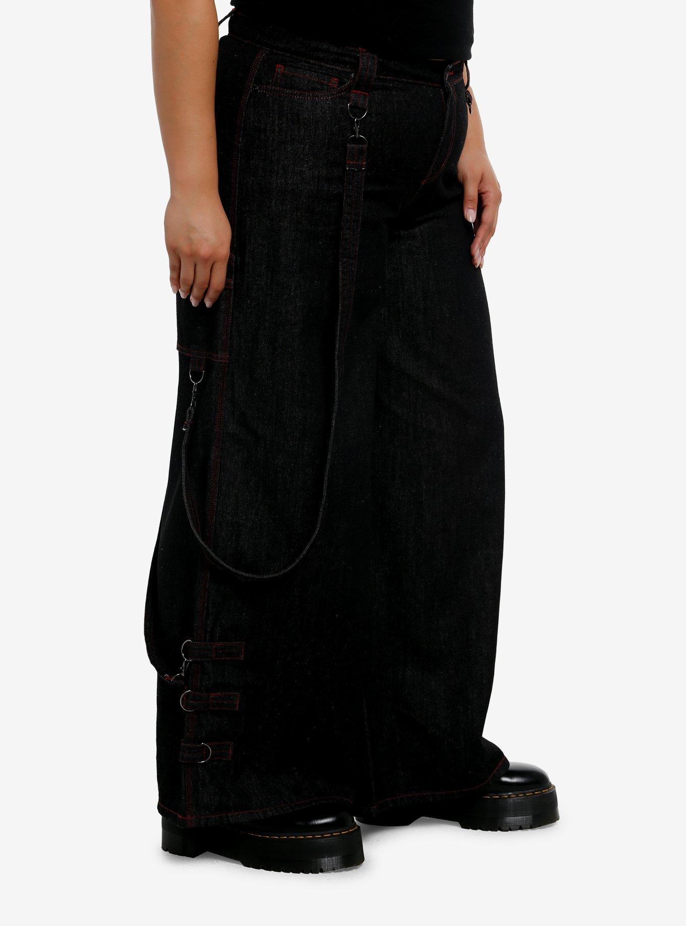 Social Collision Black & Red Contrast Stitch Girls Wide Leg Jeans Plus Size, RED, alternate