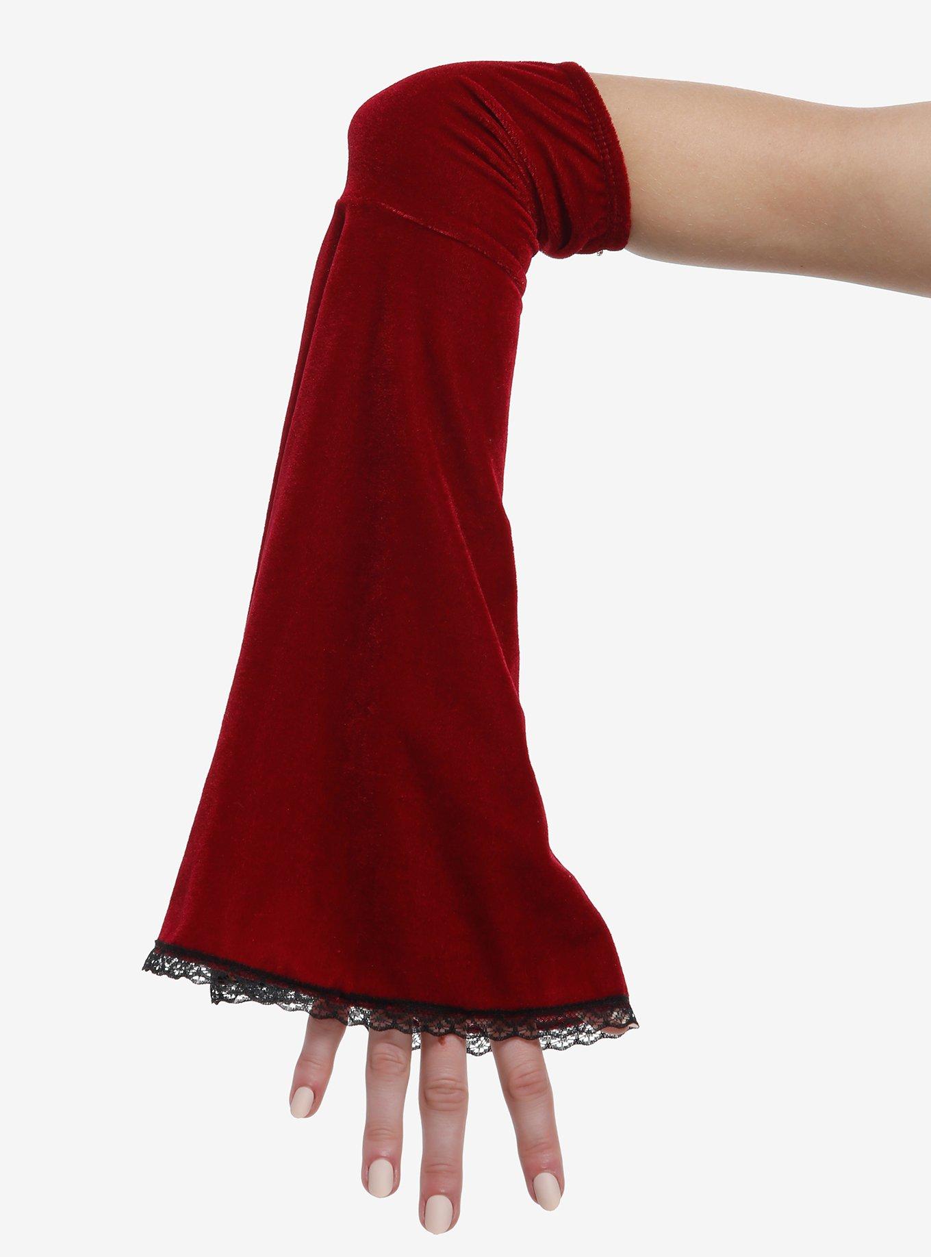 Burgundy Velvet Flare Arm Warmers, , hi-res