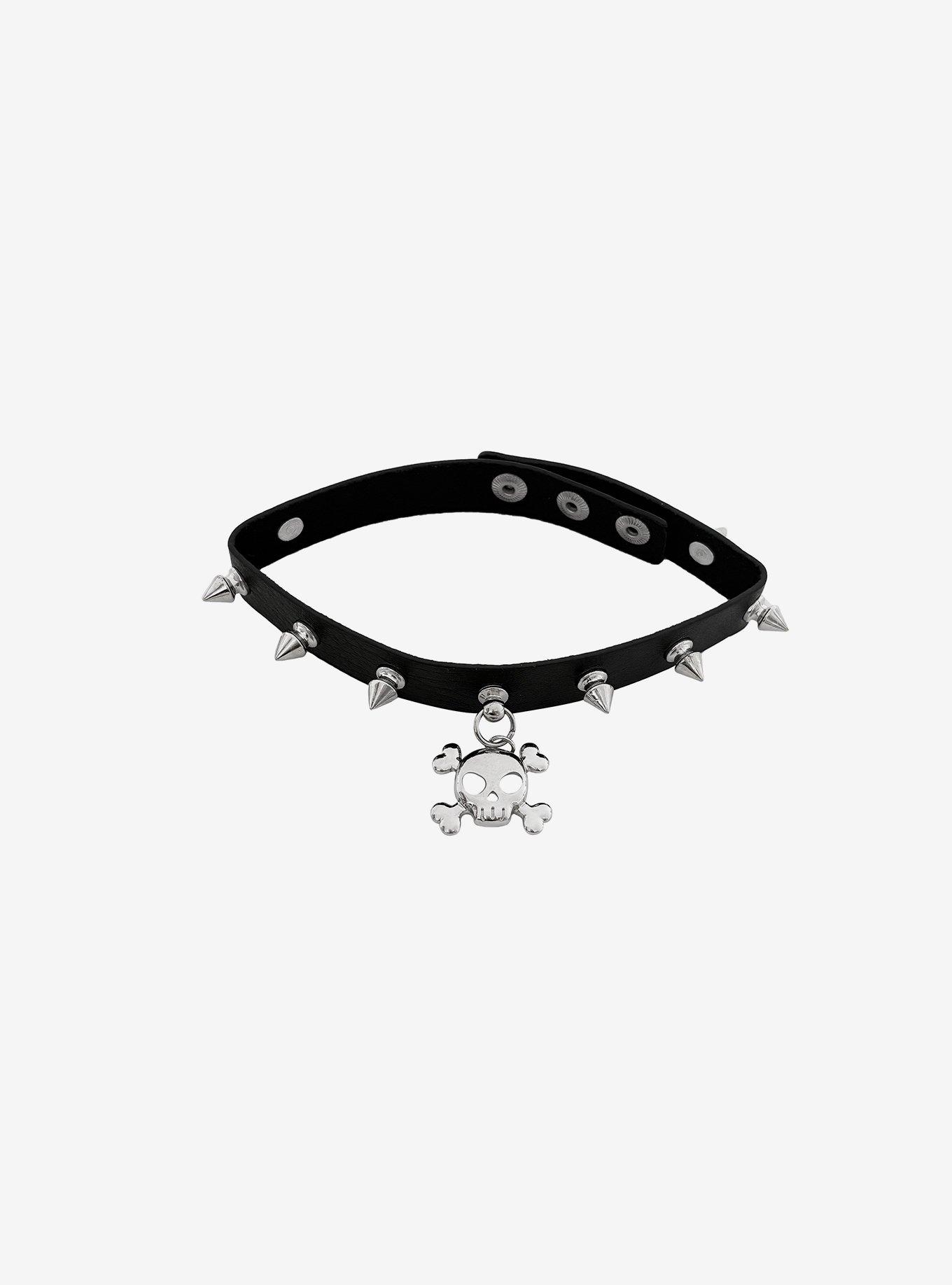 Skull & Crossbones Spiky Choker, , hi-res