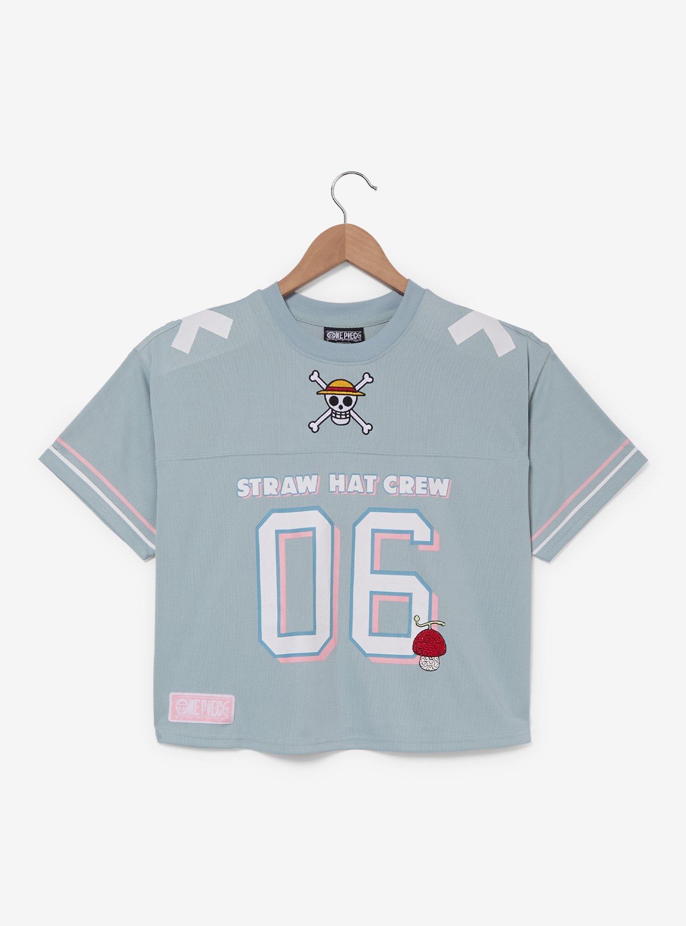 One Piece Chopper Women's Cropped Football Jersey &mdash; BoxLunch Exclusive, LIGHT BLUE, alternate