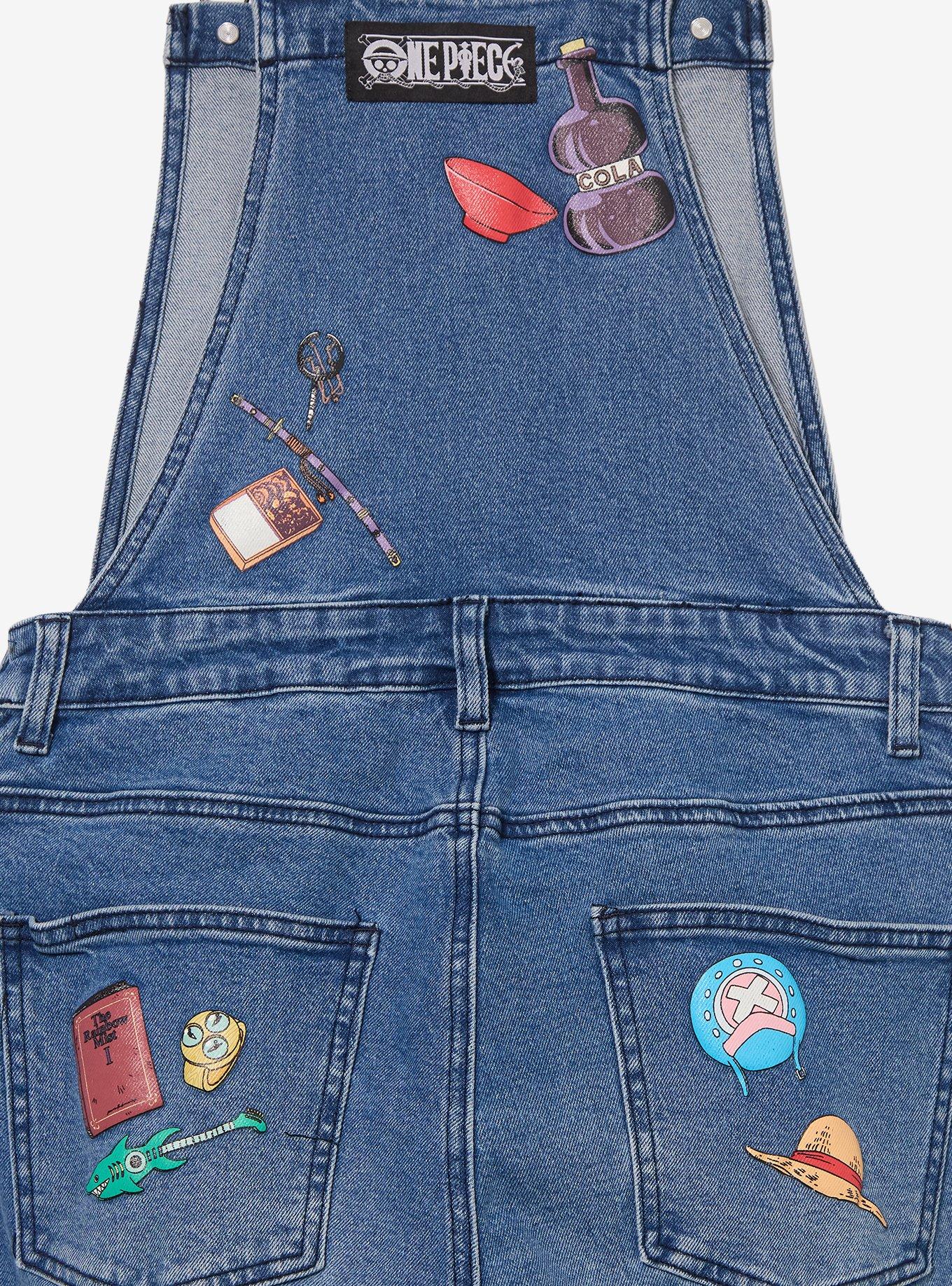 One Piece Straw Hat Crew Jolly Roger Women's Overalls - BoxLunch Exclusive, DENIM, alternate