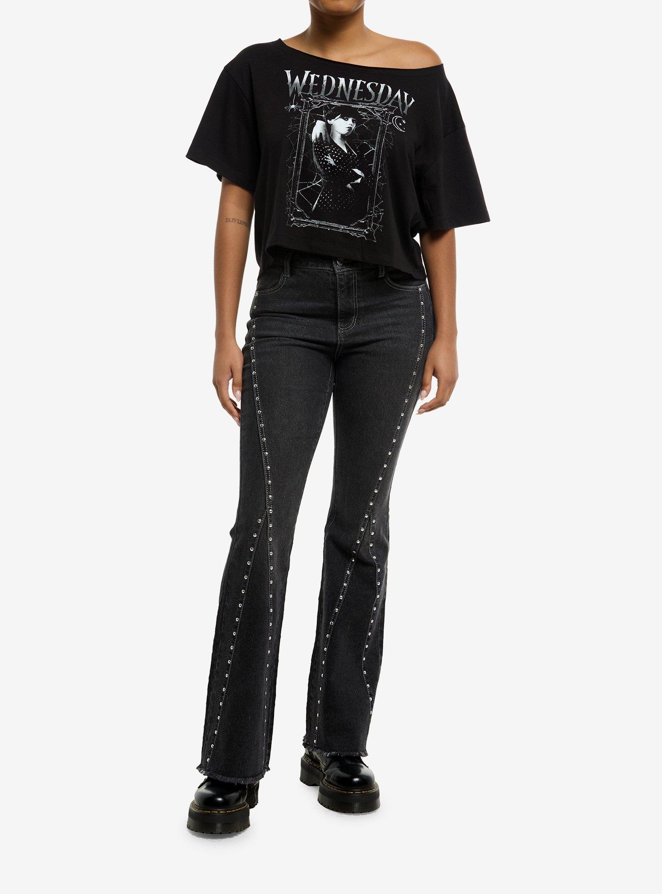 Wednesday & Thing Portrait Off-Shoulder Girls T-Shirt, , hi-res