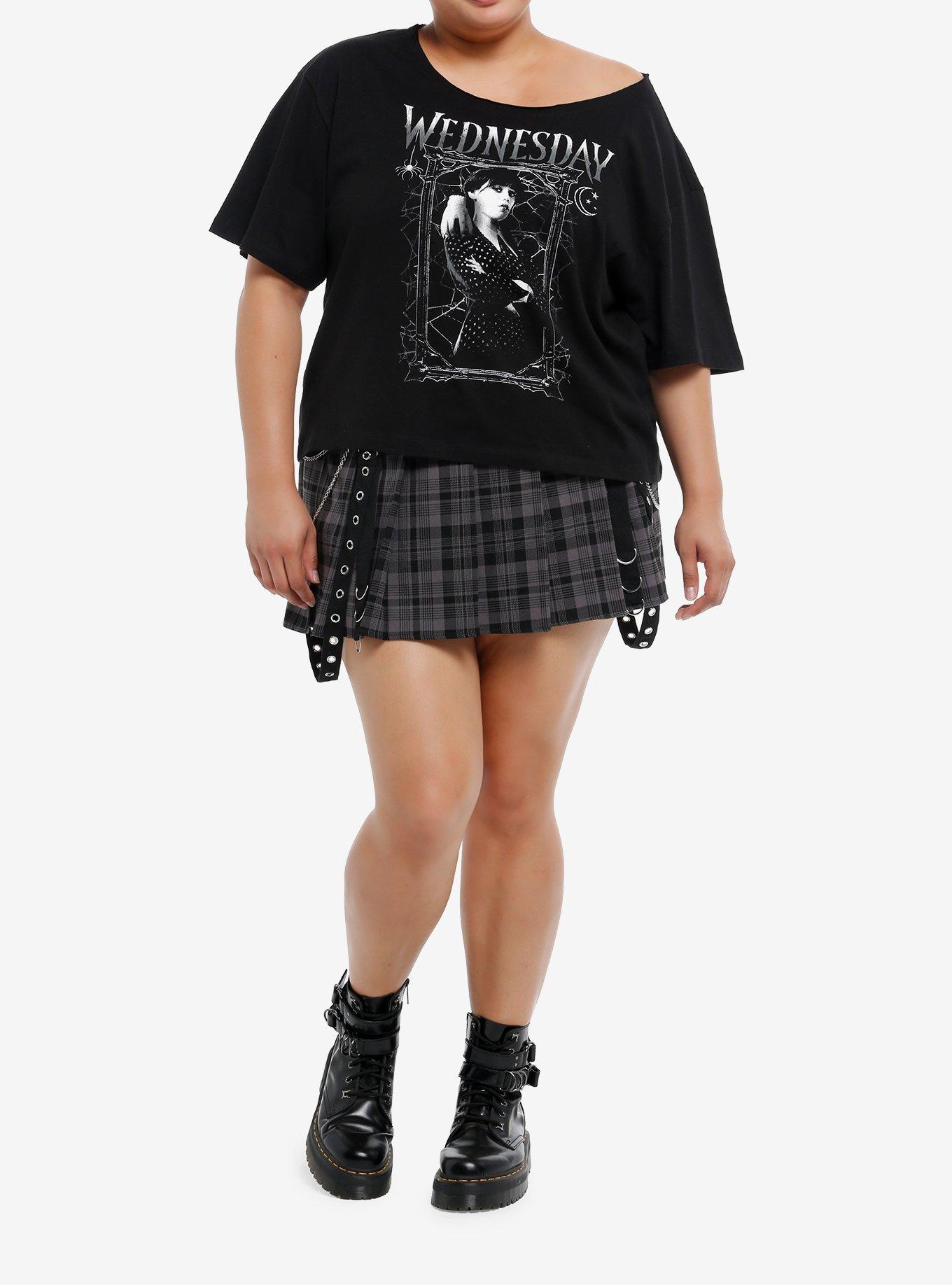 Wednesday & Thing Portrait Off-Shoulder Girls T-Shirt Plus Size, , hi-res