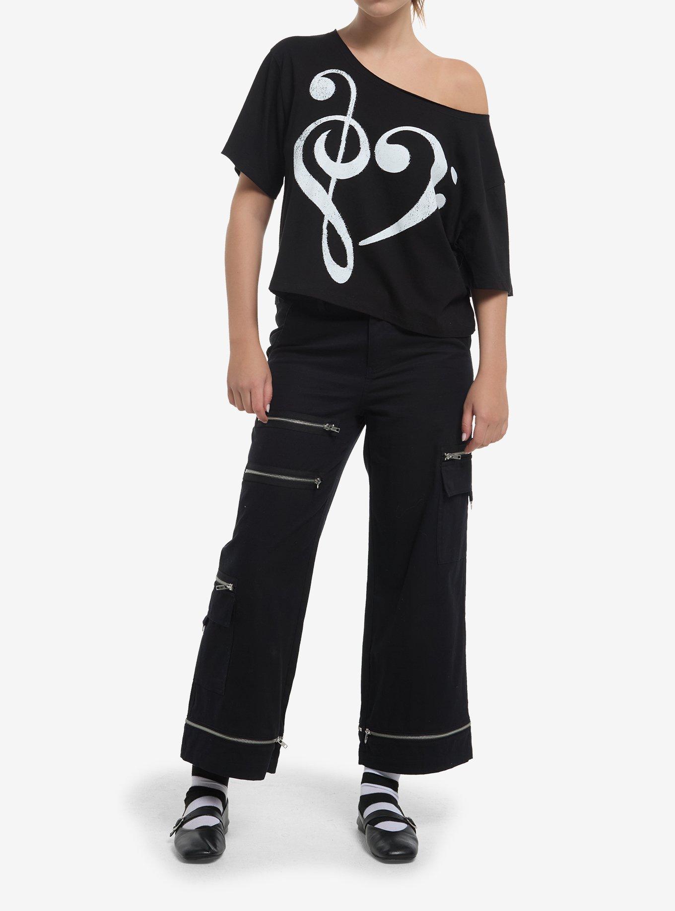 Musical Note Heart Girls Off-Shoulder T-Shirt, , hi-res