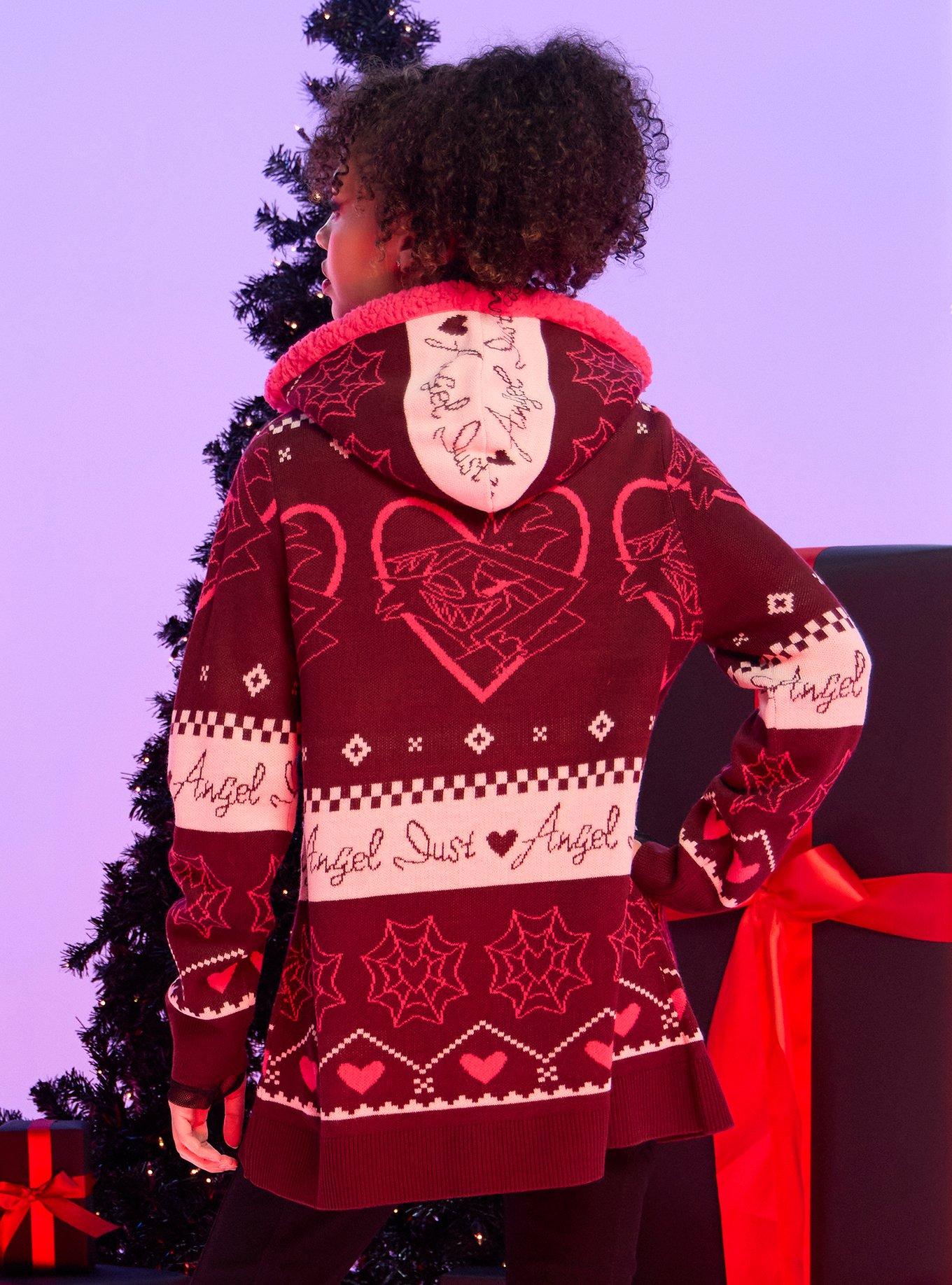 Hazbin Hotel Angel Dust Fair Isle Sherpa Girls Open Cardigan, MULTI, alternate