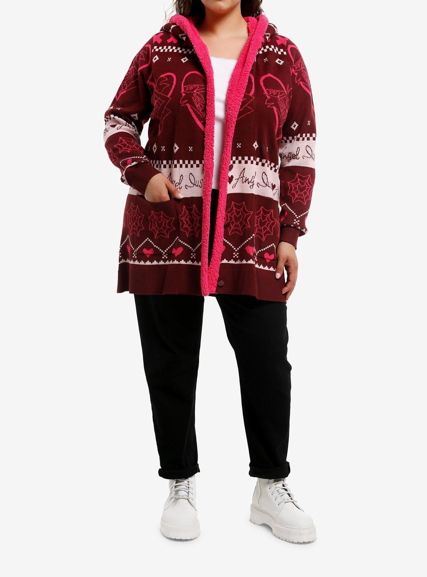 Hazbin Hotel Angel Dust Fair Isle Sherpa Girls Open Cardigan Plus Size, , hi-res