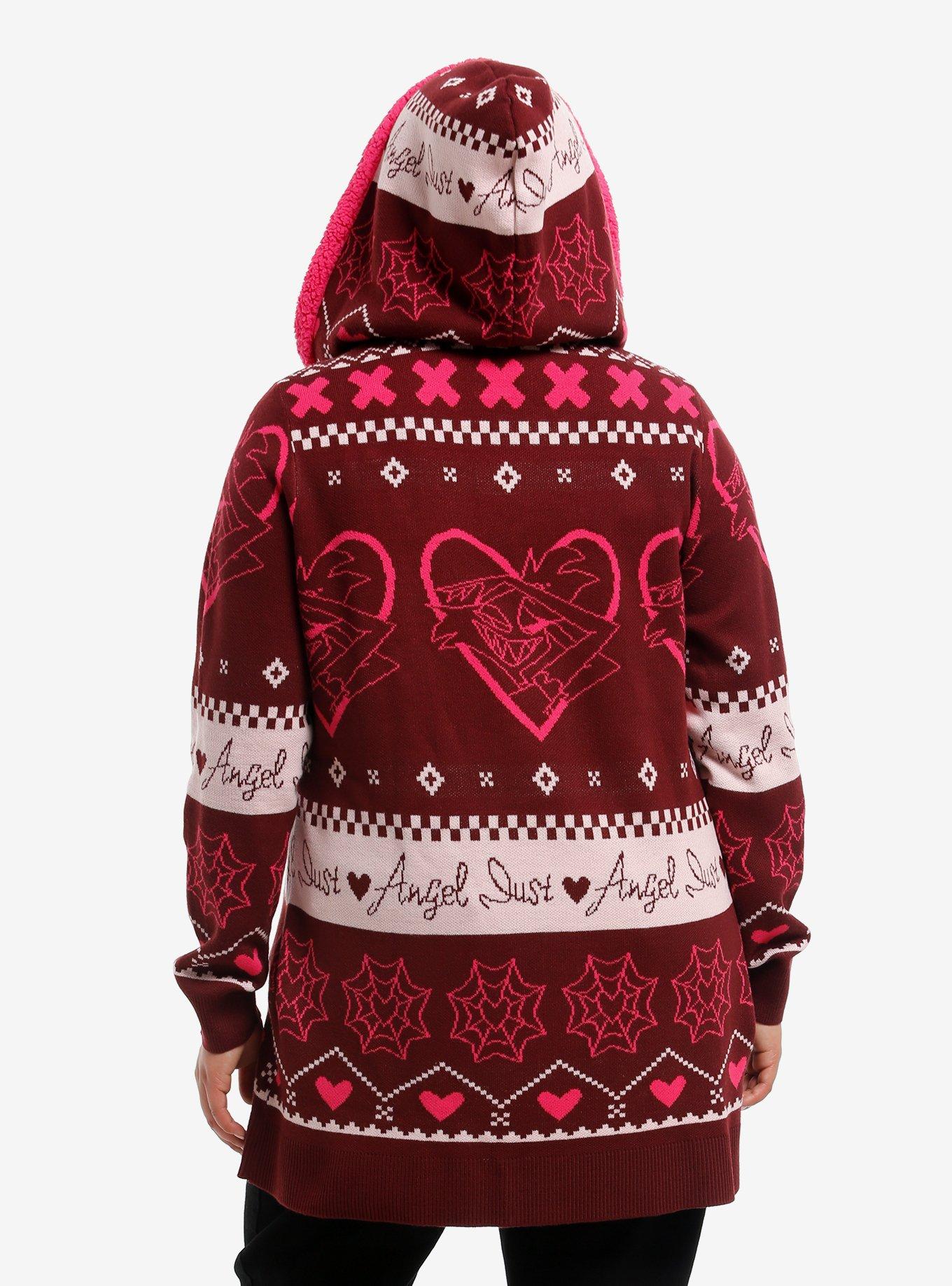 Hazbin Hotel Angel Dust Fair Isle Sherpa Girls Open Cardigan Plus Size, MULTI, alternate