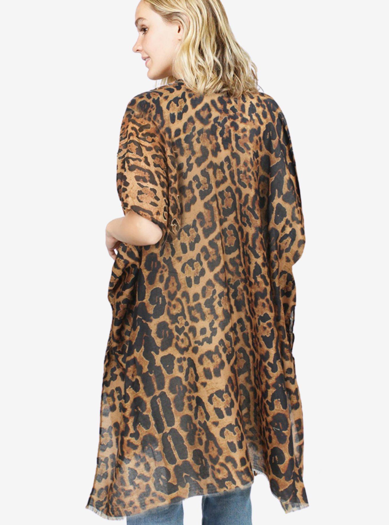 Leopard Print Swim Cover-Up Kimono, , hi-res