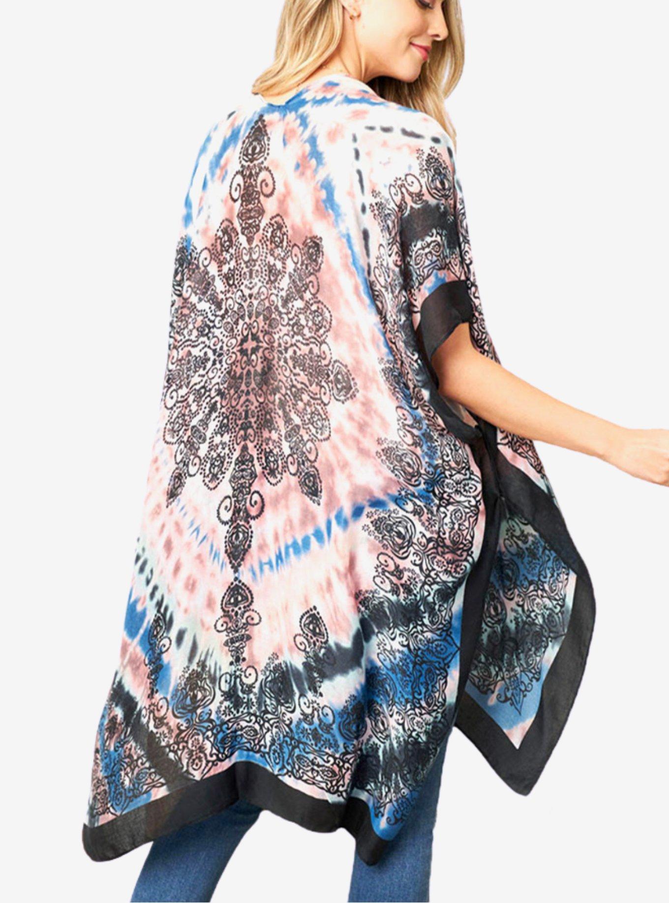 Tie Dye Mandala Boho Swim Cover-Up Kimono, , hi-res