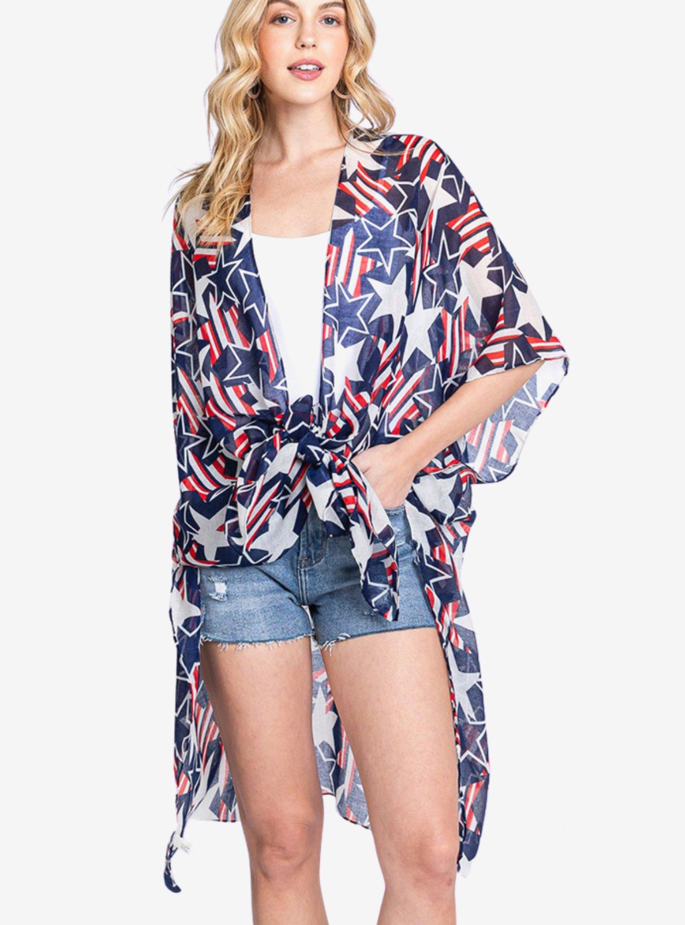 USA Flag Stars Swim Cover-Up Kimono, , hi-res