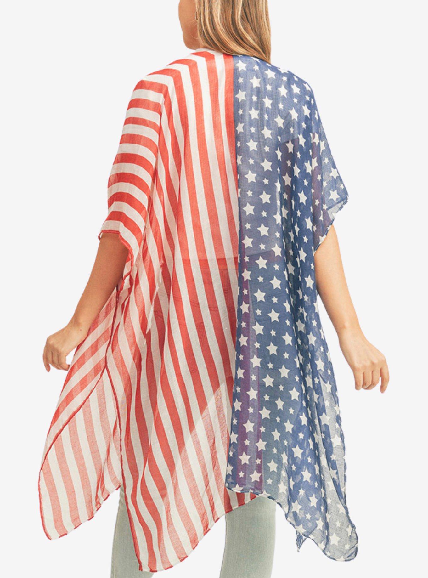 USA Flag Swim Cover-Up Kimono, , alternate