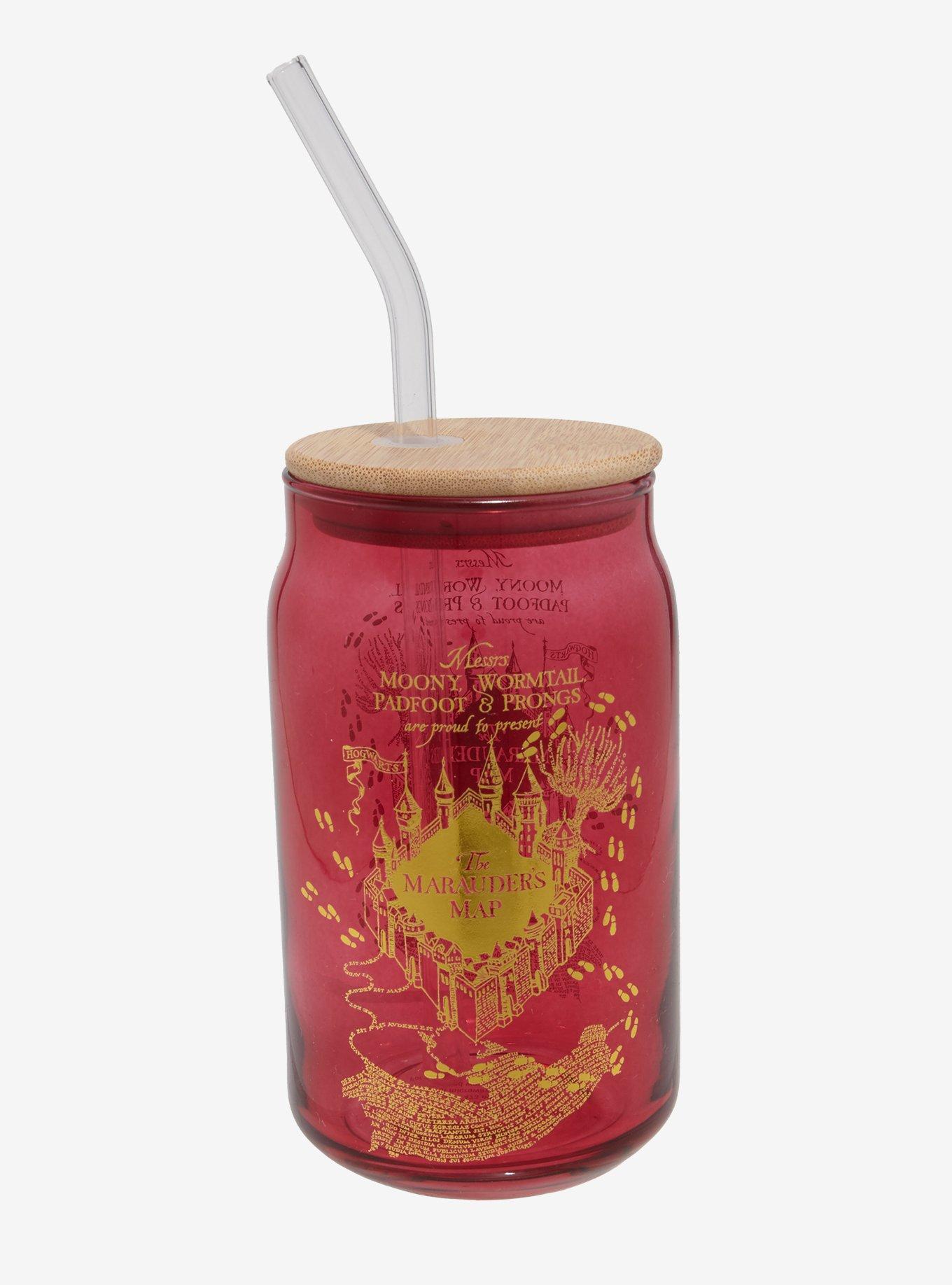 Harry Potter The Marauders Map Red Glass Cup with Lid — BoxLunch Exclusive, , hi-res