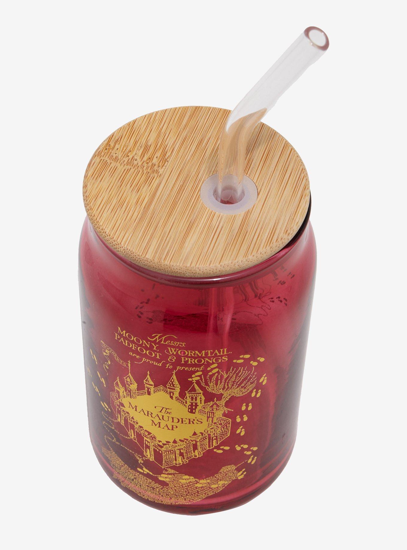 Harry Potter The Marauders Map Red Glass Cup with Lid — BoxLunch Exclusive, , alternate