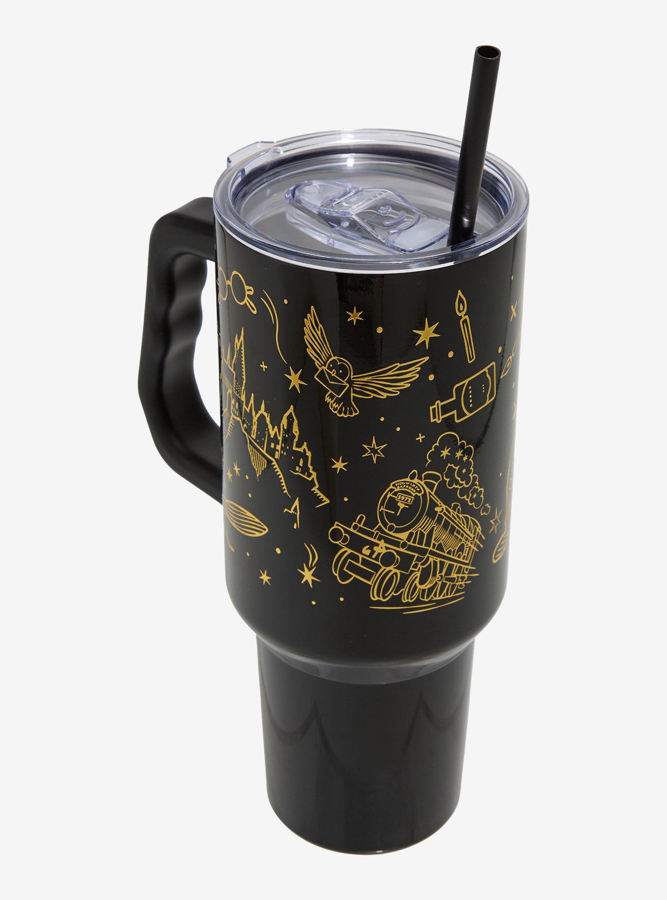 Harry Potter Gold Icons Straw Tumbler With Handle — BoxLunch Exclusive, , hi-res
