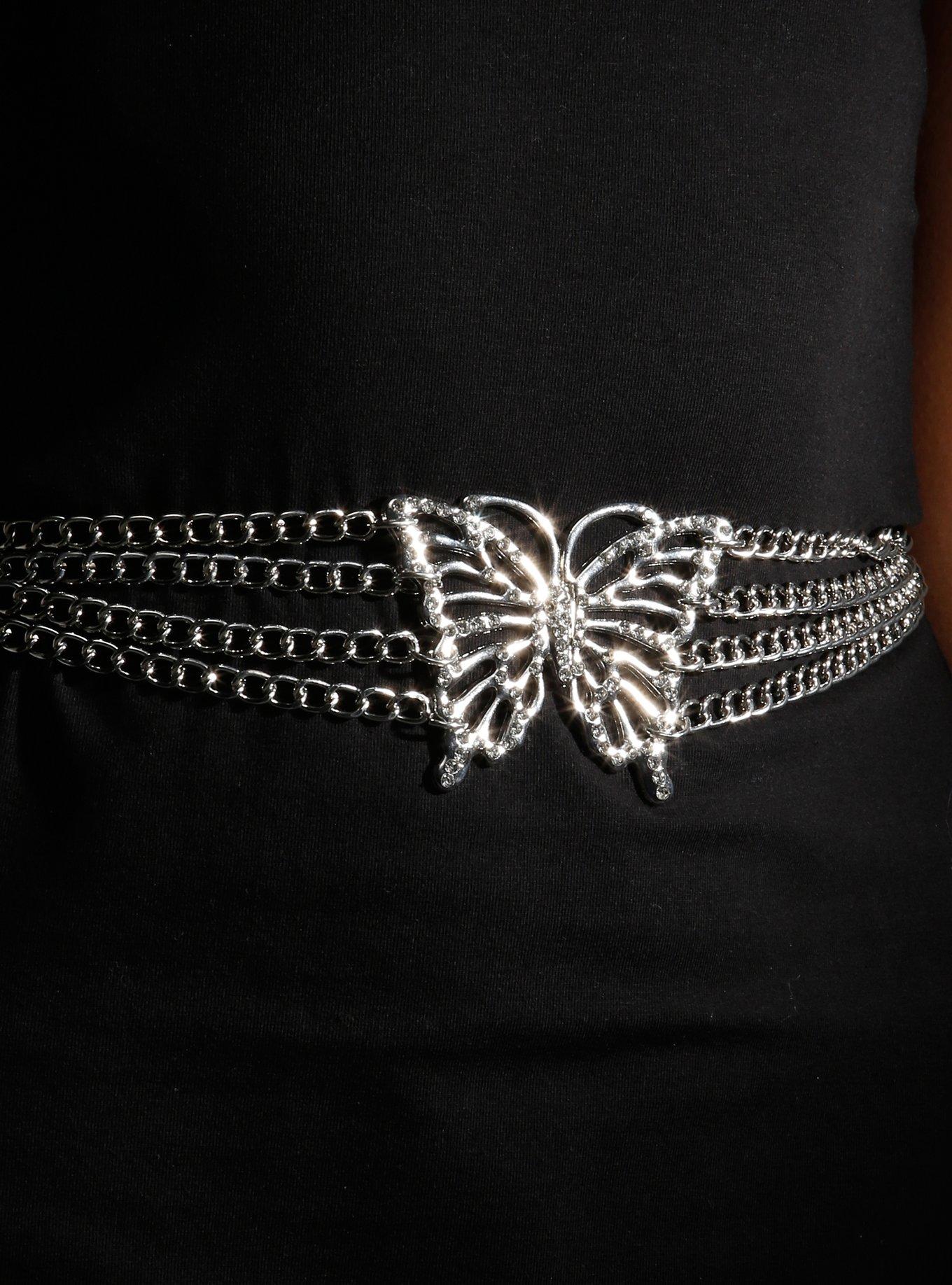 Silver Bling Butterfly Chain Belt, , hi-res