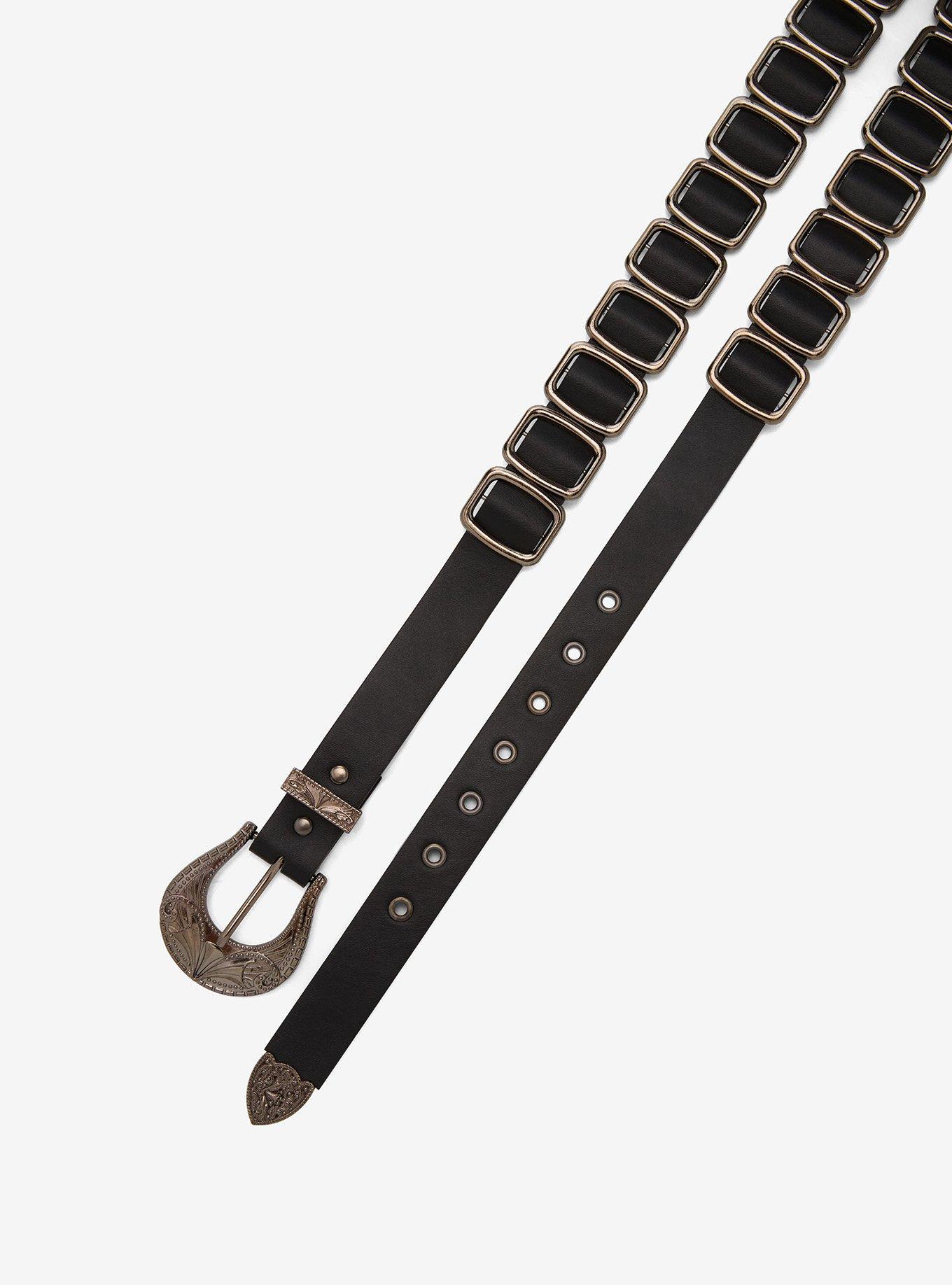 Black Gunmetal Buckle Western Belt, , hi-res
