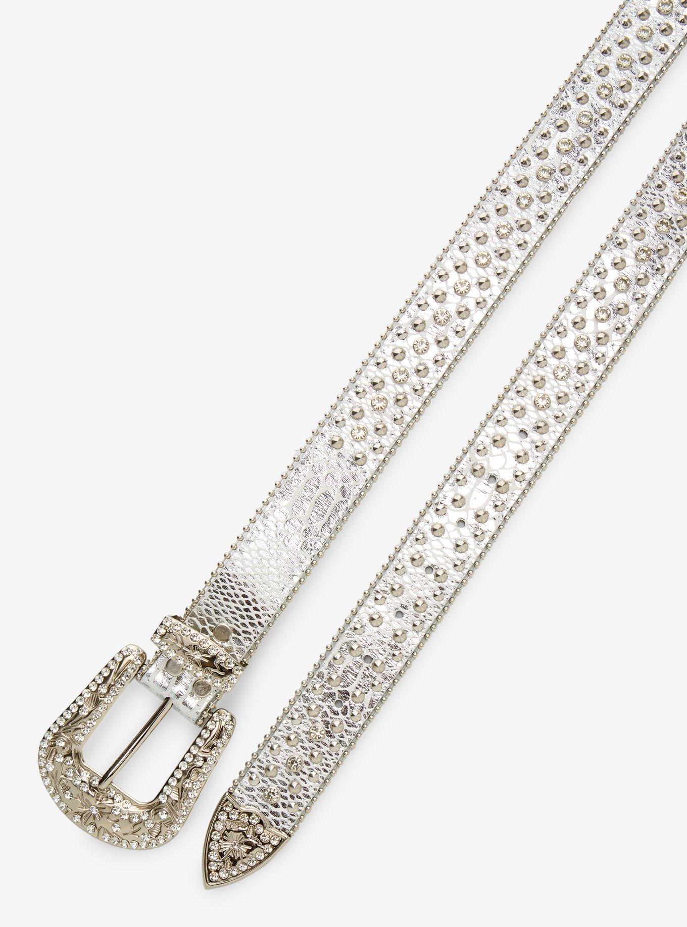 White & Silver Snake Skin Bling Belt, , hi-res