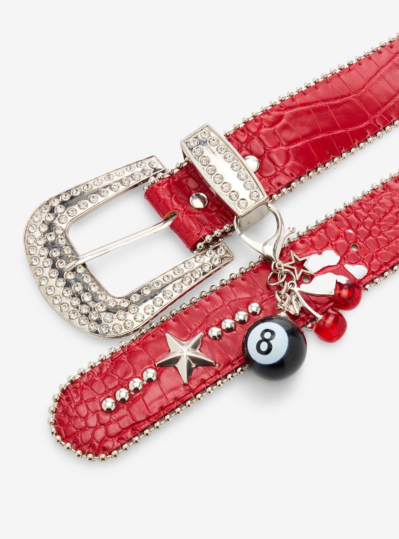 Red & Silver Star Stud 8-Ball Charm Belt, , hi-res
