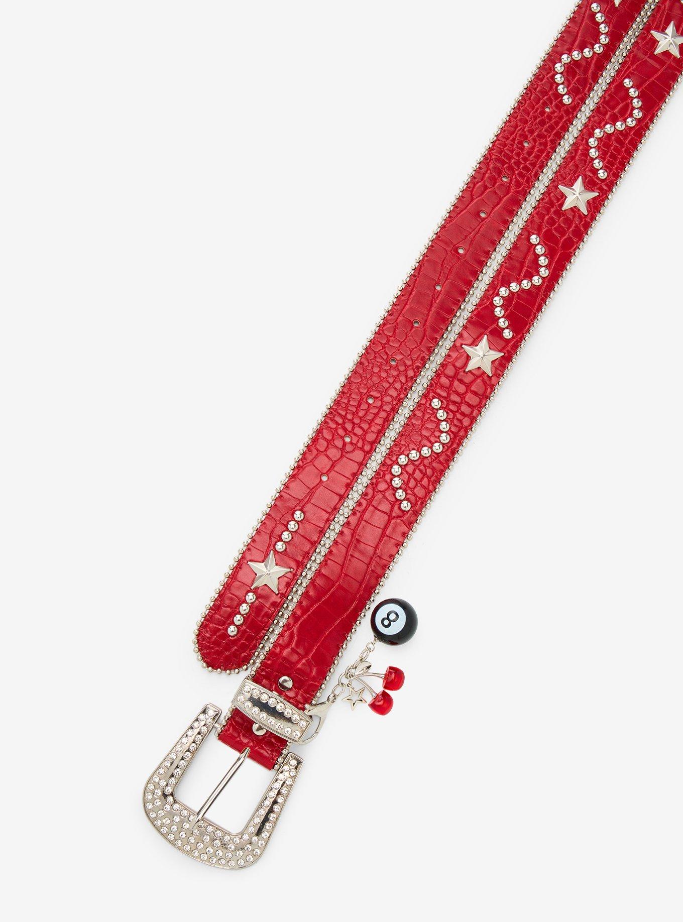 Red & Silver Star Stud 8-Ball Charm Belt, MULTI, alternate
