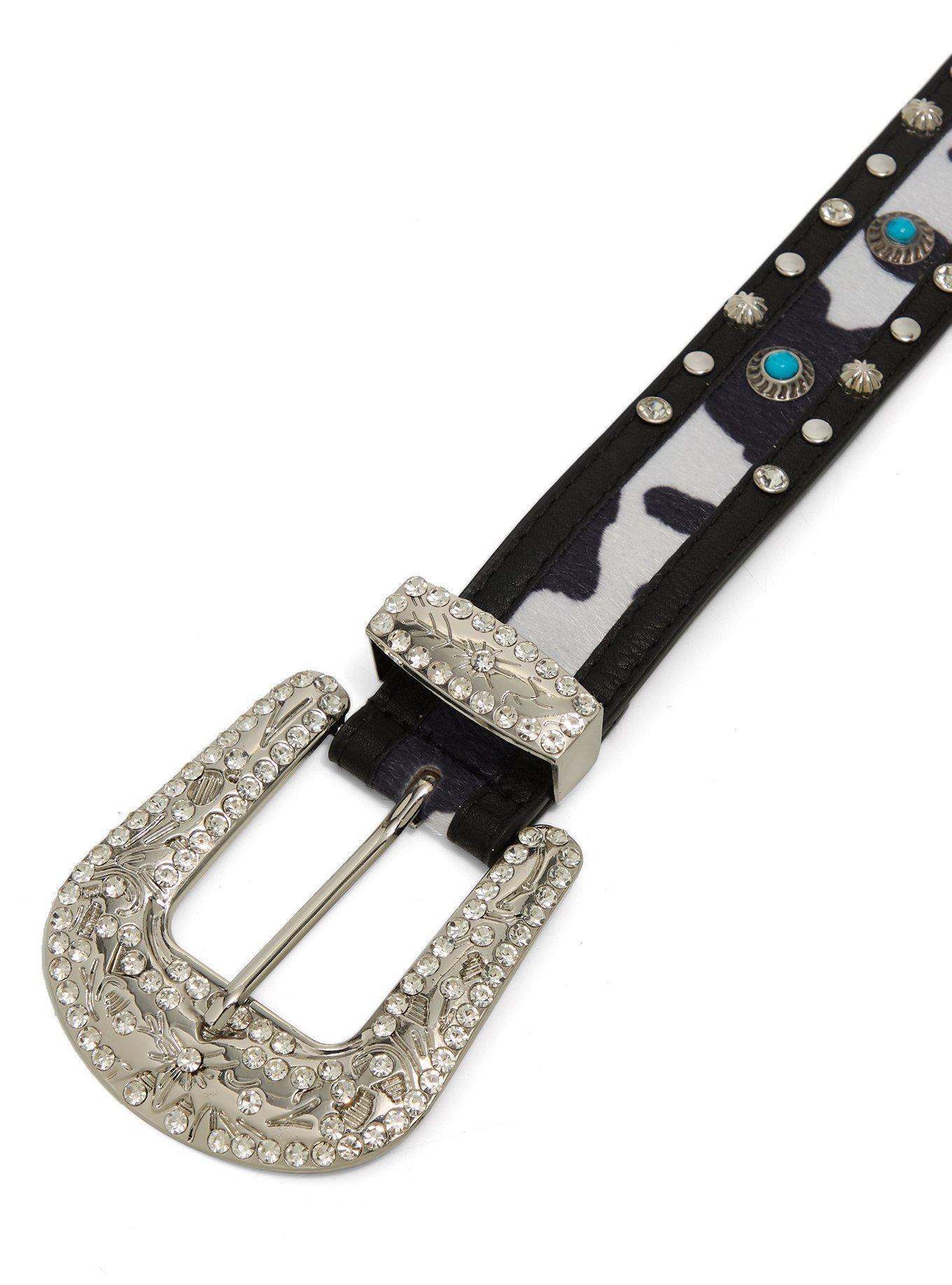 Cow Print Turquoise Western Belt, , hi-res
