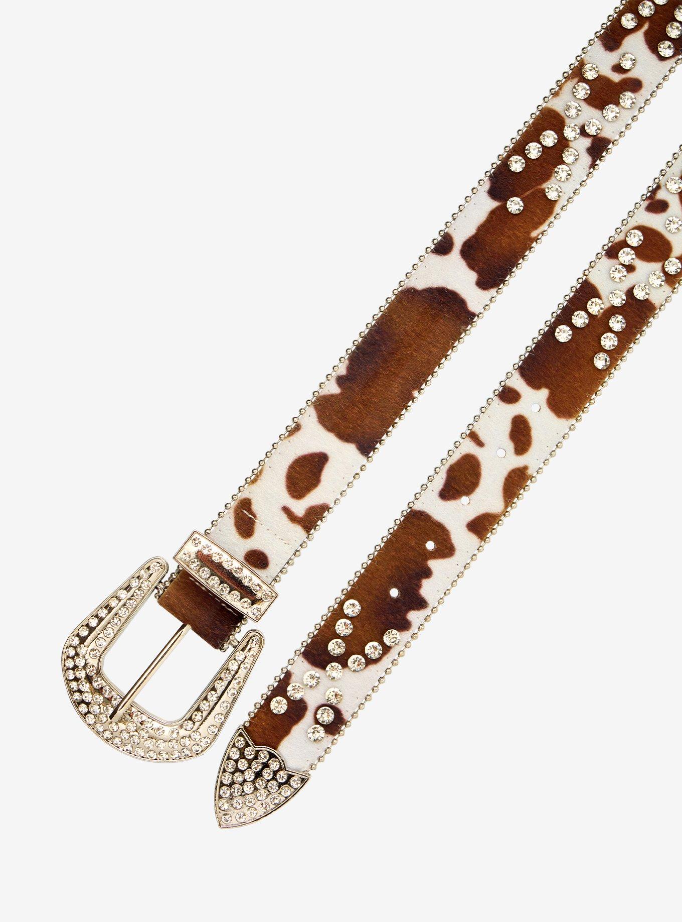 Brown Cow Print Bling Belt, , hi-res