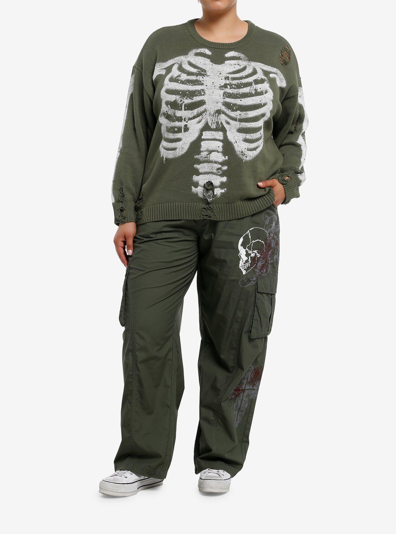 Social Collision Green Rib Cage Destructed Girls Sweater Plus Size, IVORY, alternate