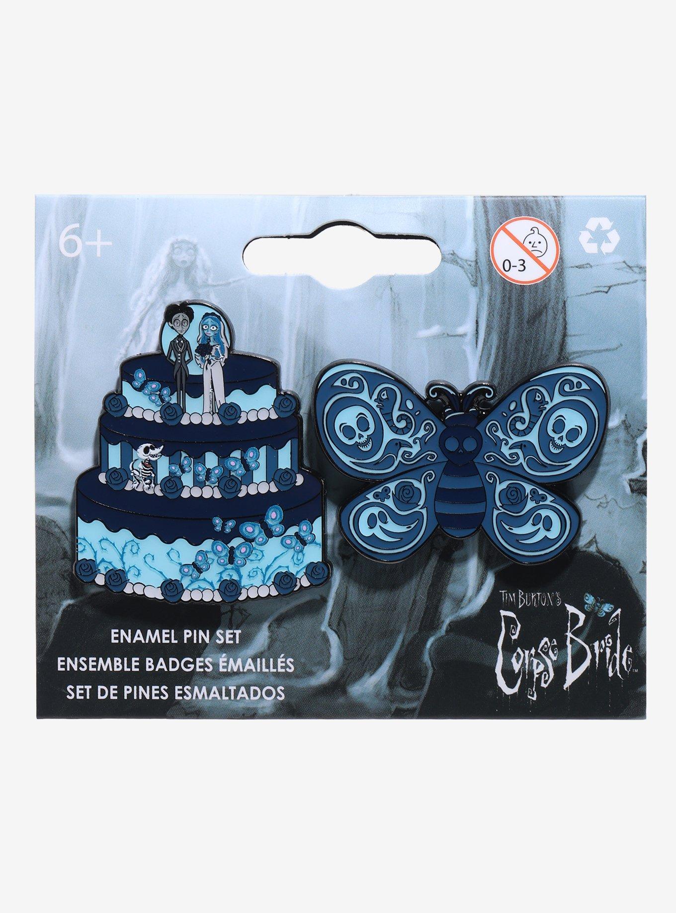 Corpse Bride Cake & Butterfly Enamel Pin Set Hot Topic Exclusive, , hi-res