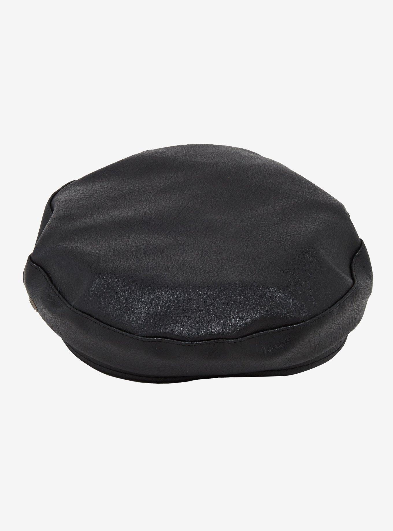 Skull Spike & Chain Faux Leather Cabbie Hat, , alternate