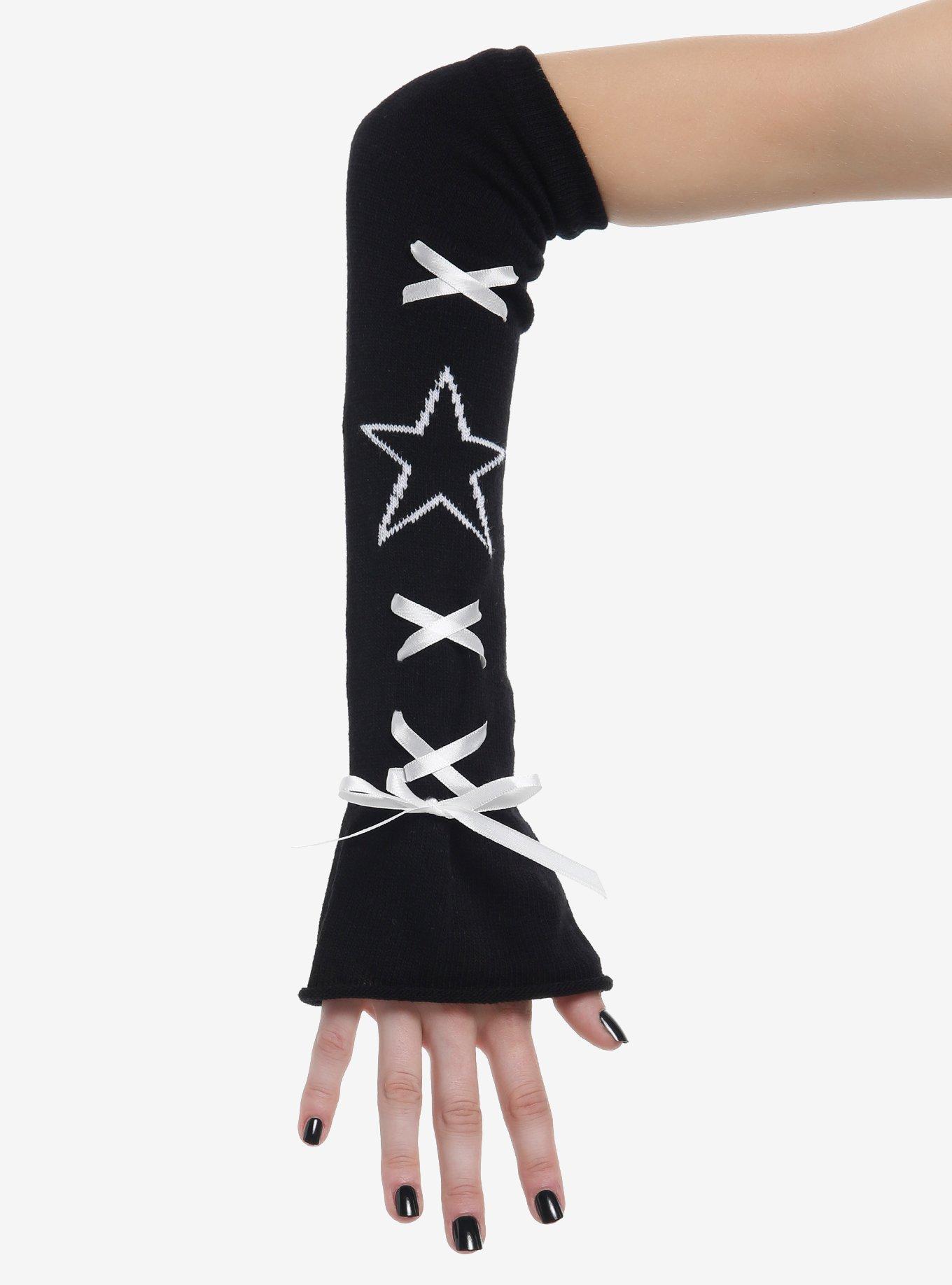 Black & White Star Lace-Up Arm Warmers, , hi-res