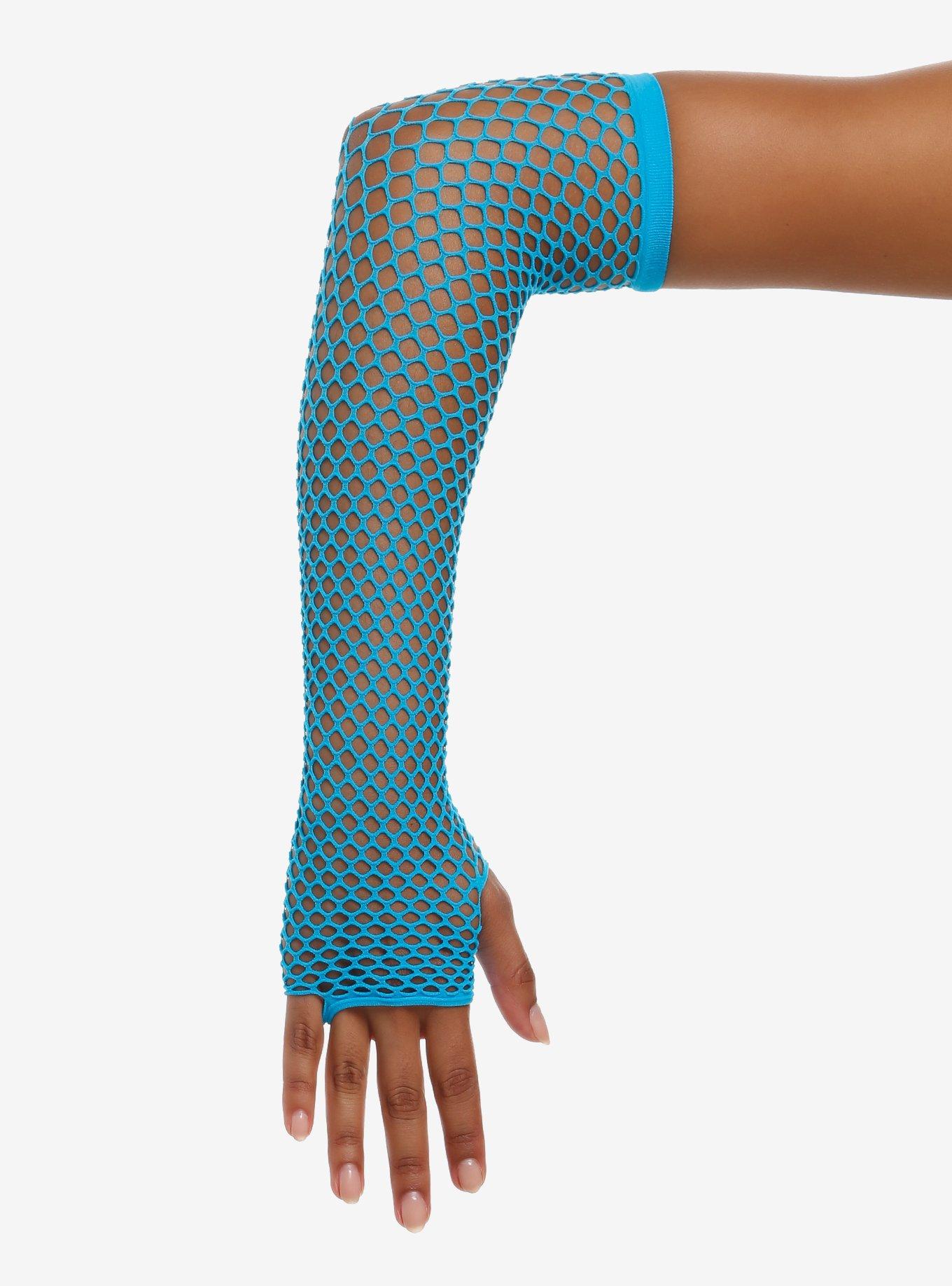 Turquoise Fishnet Arm Warmers, , hi-res